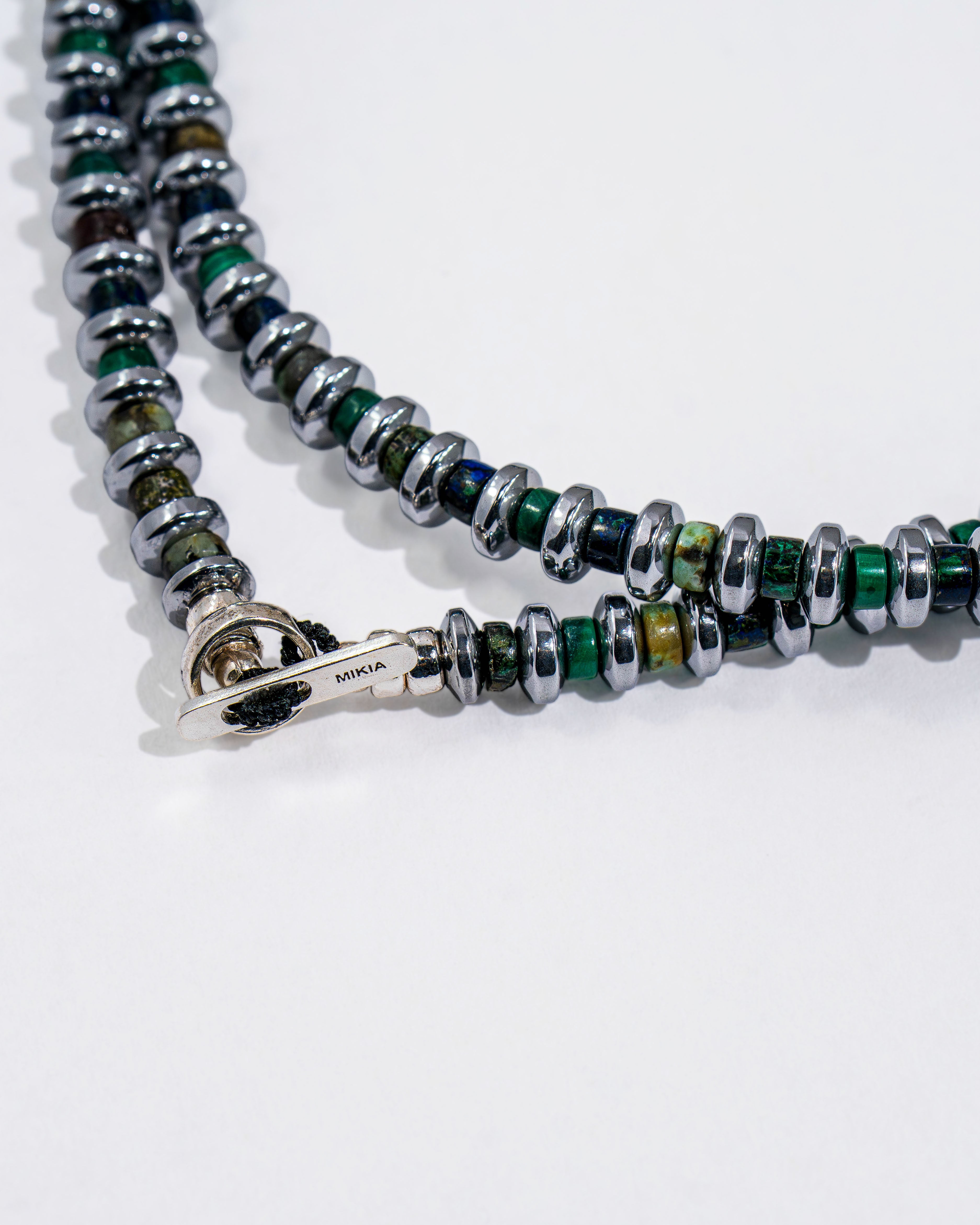 Hematite Roundel Beads Necklace with Malachite Mix
