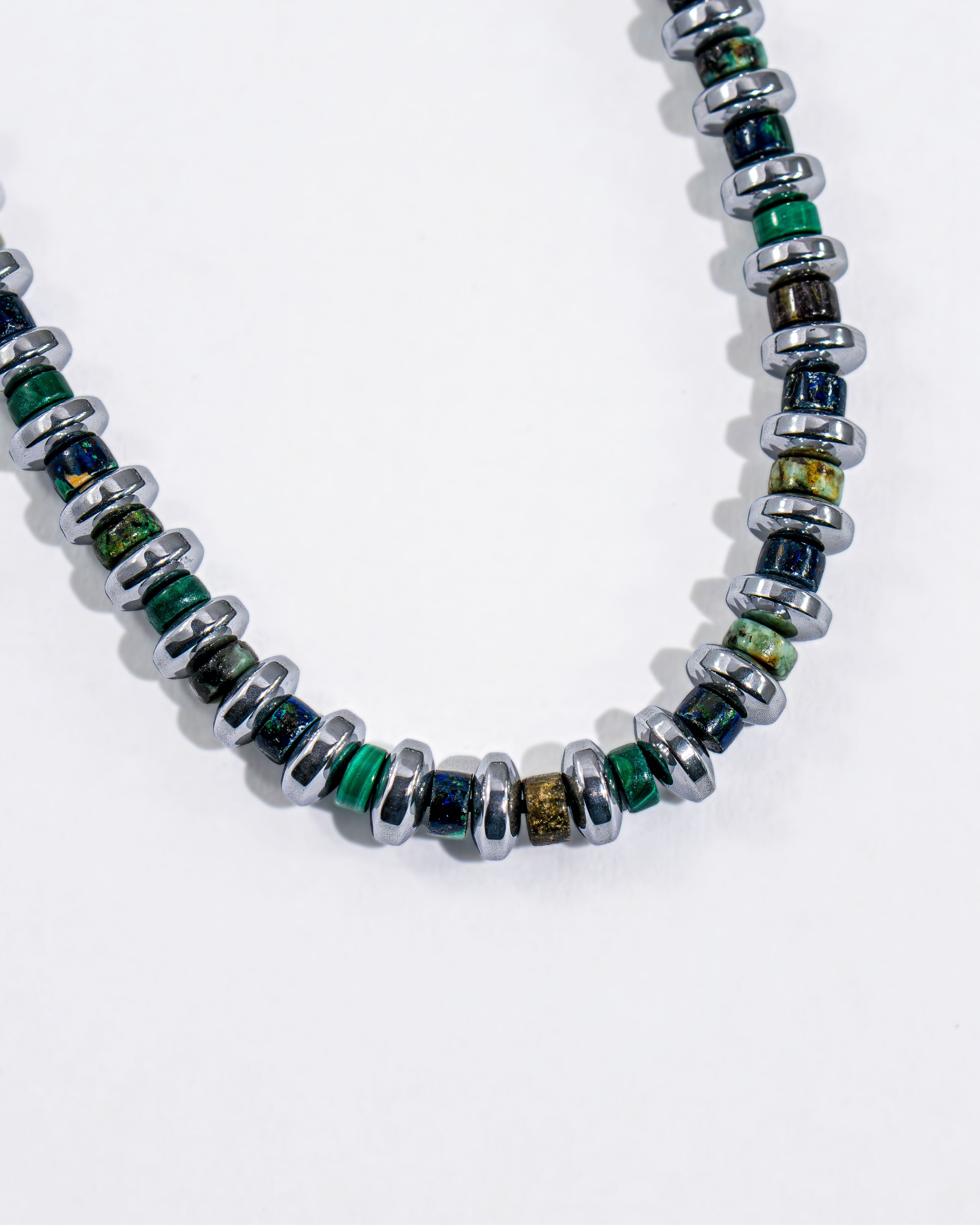 Hematite Roundel Beads Necklace with Malachite Mix