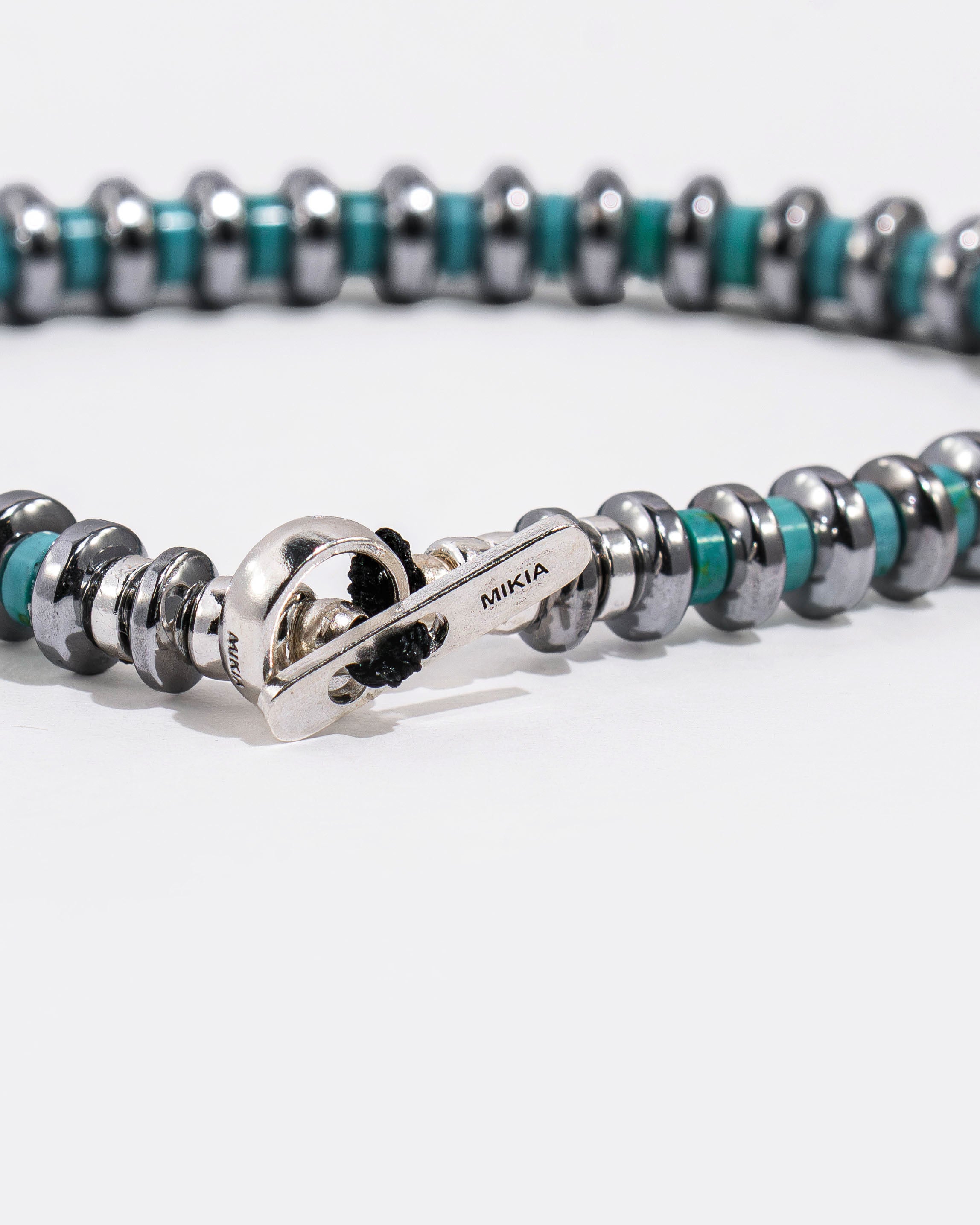 Hematite Roundel Beads Bracelet with Turquoise Mix