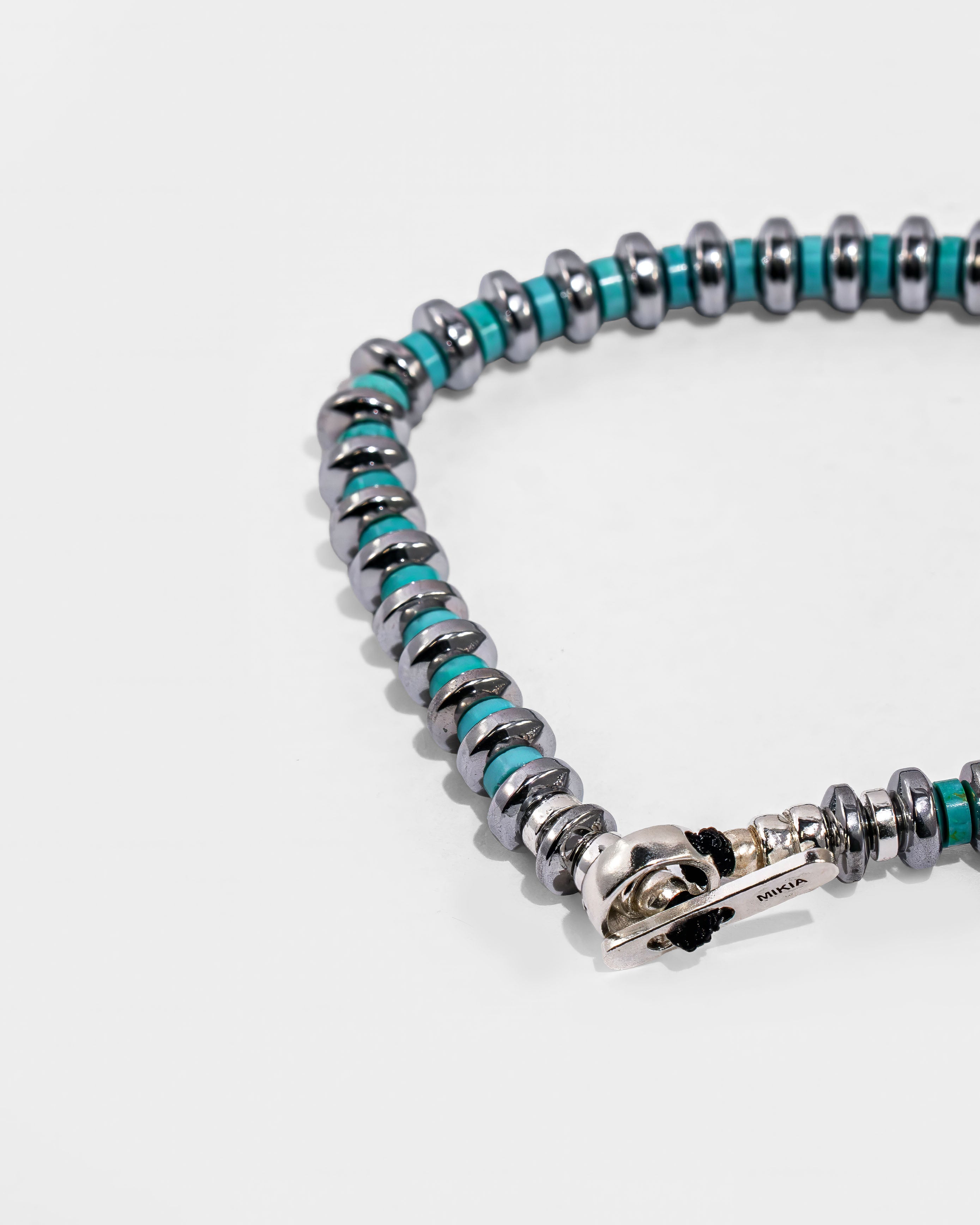 Hematite Roundel Beads Bracelet with Turquoise Mix