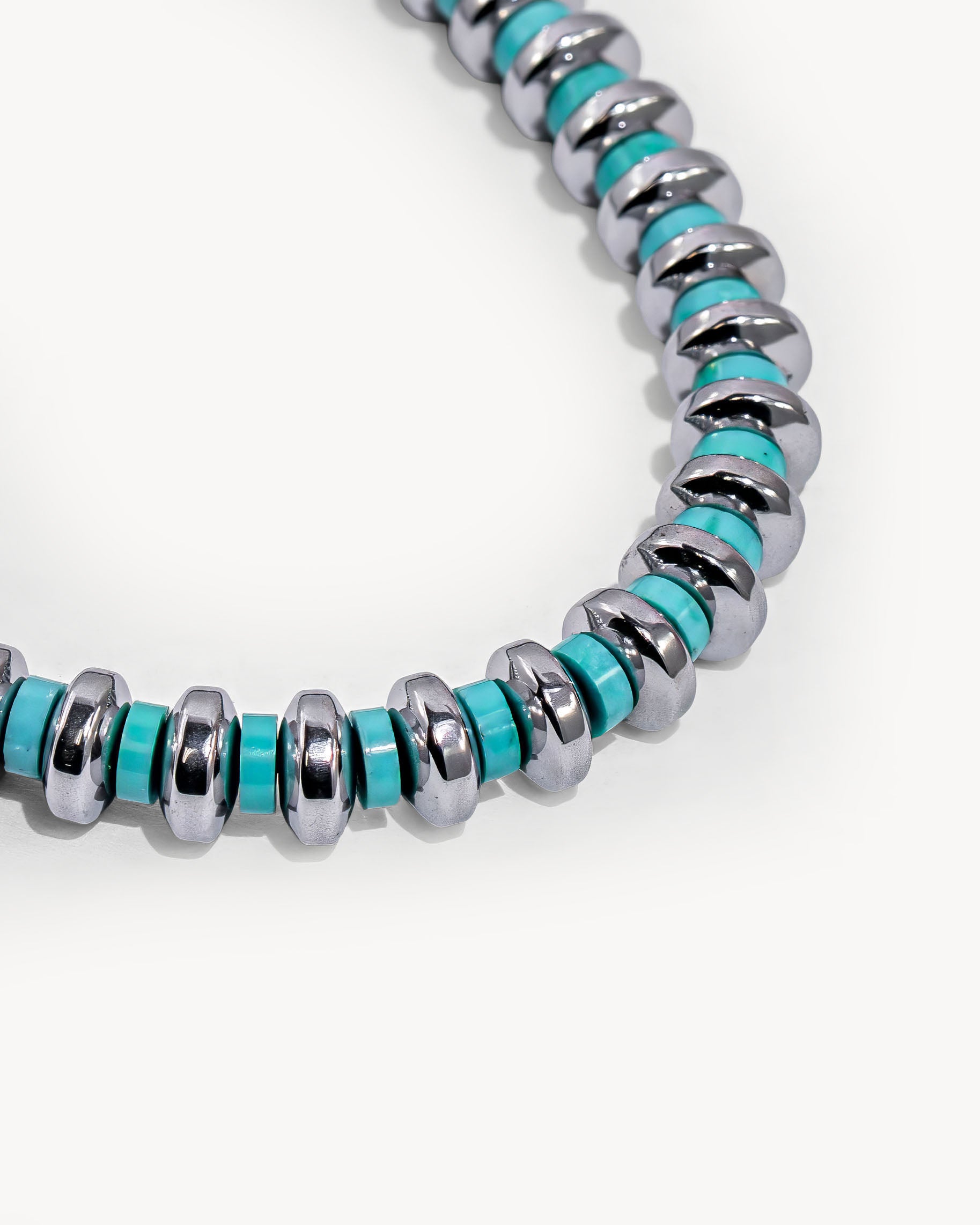 Hematite Roundel Beads Bracelet with Turquoise Mix