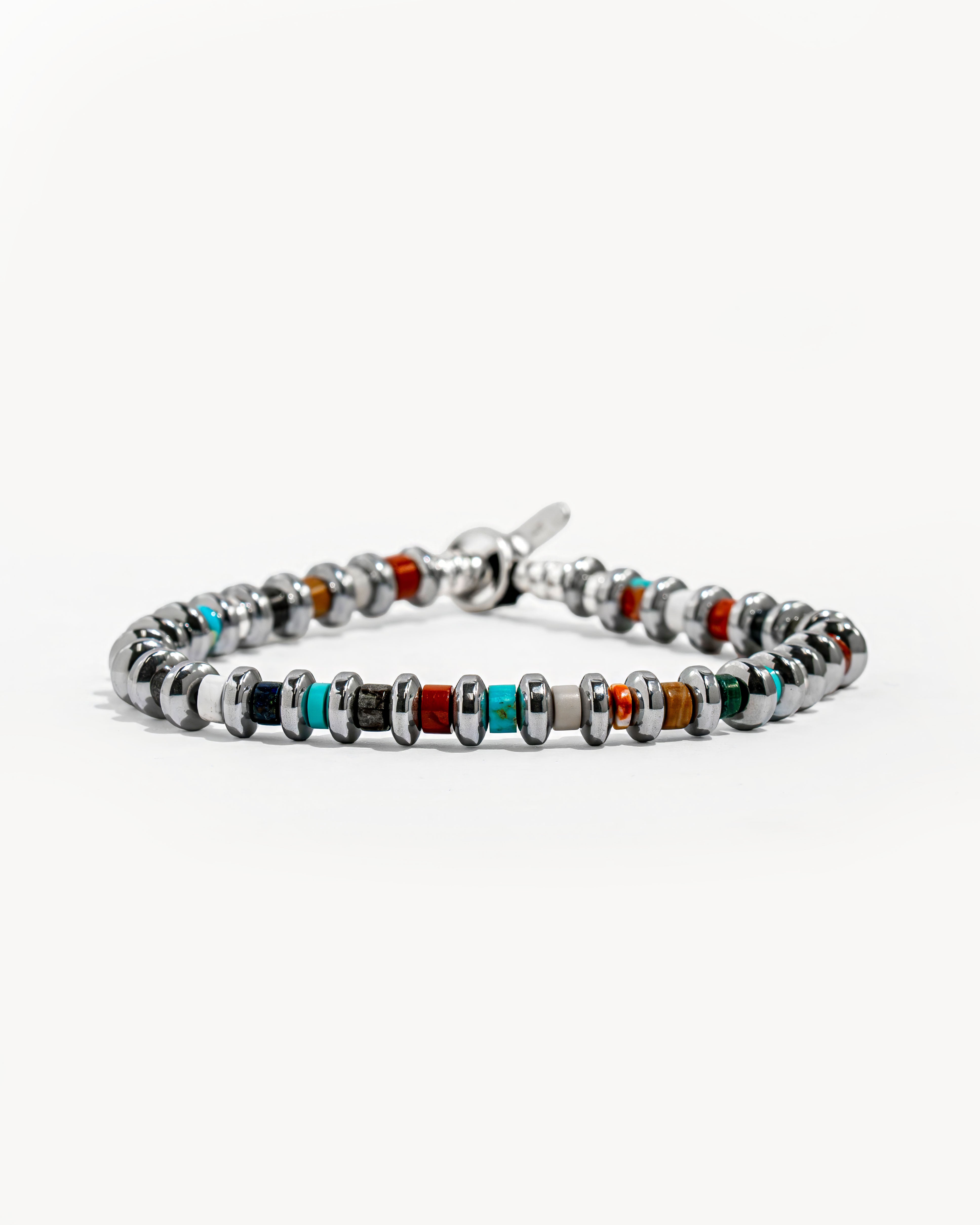 Hematite Roundel Beads Bracelet with Multi-Stone Mix