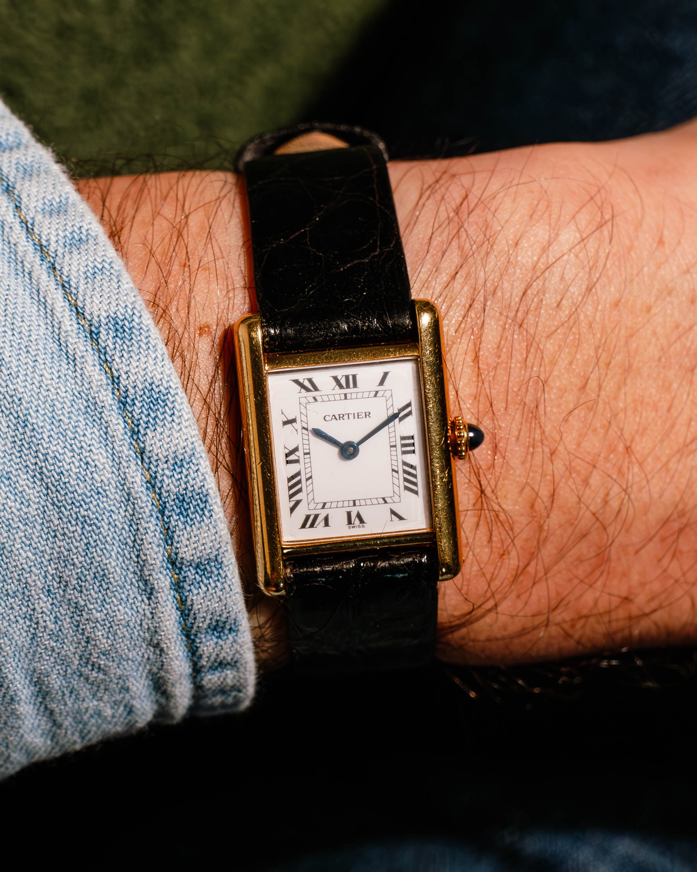 Cartier Tank Louis 78087 Swiss Dial in 18K Yellow Gold with Leather Strap and Buckle - Small Size