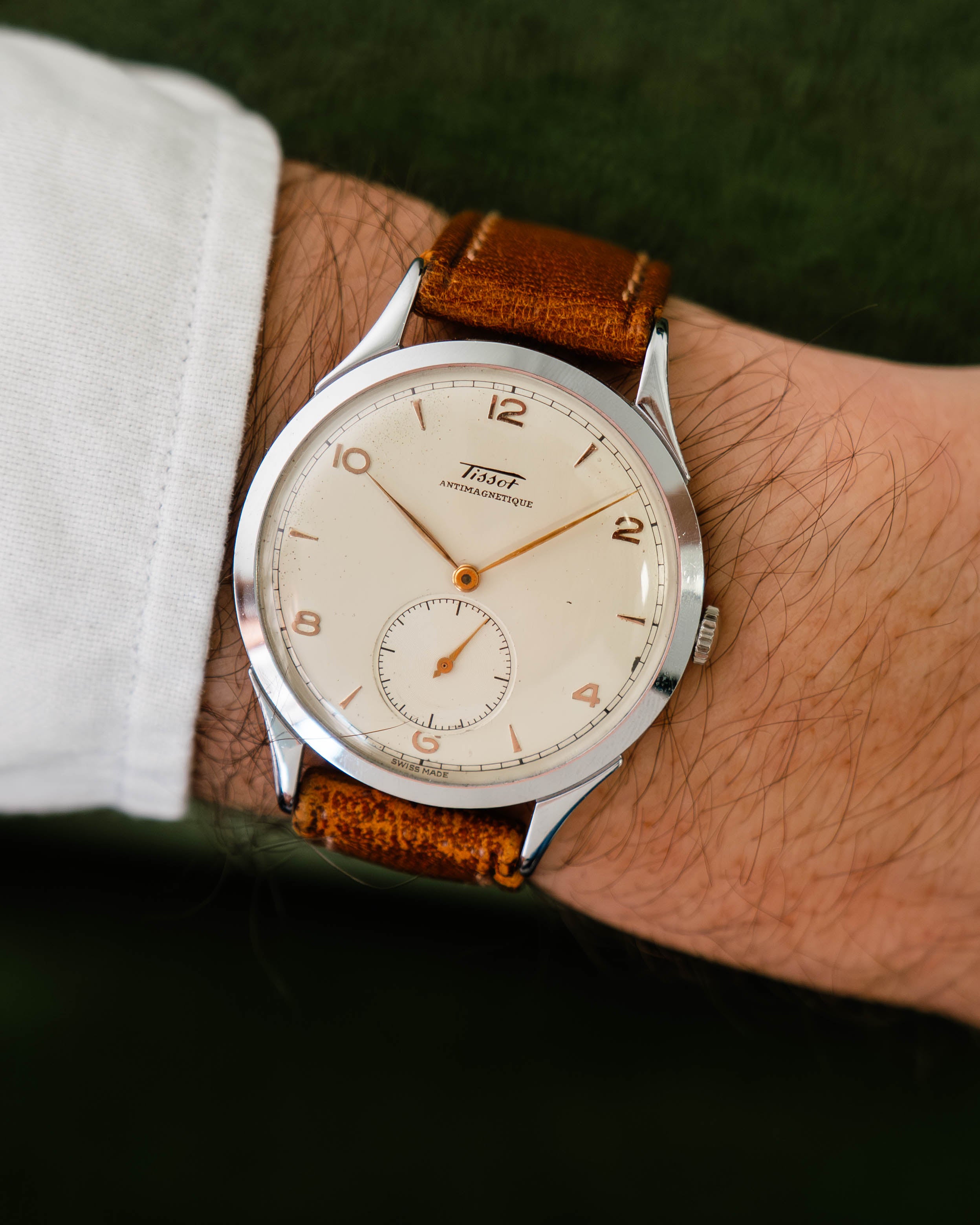 Tissot Antimagnetique 6721-4 Oversized Steel Case on Leather Strap wit