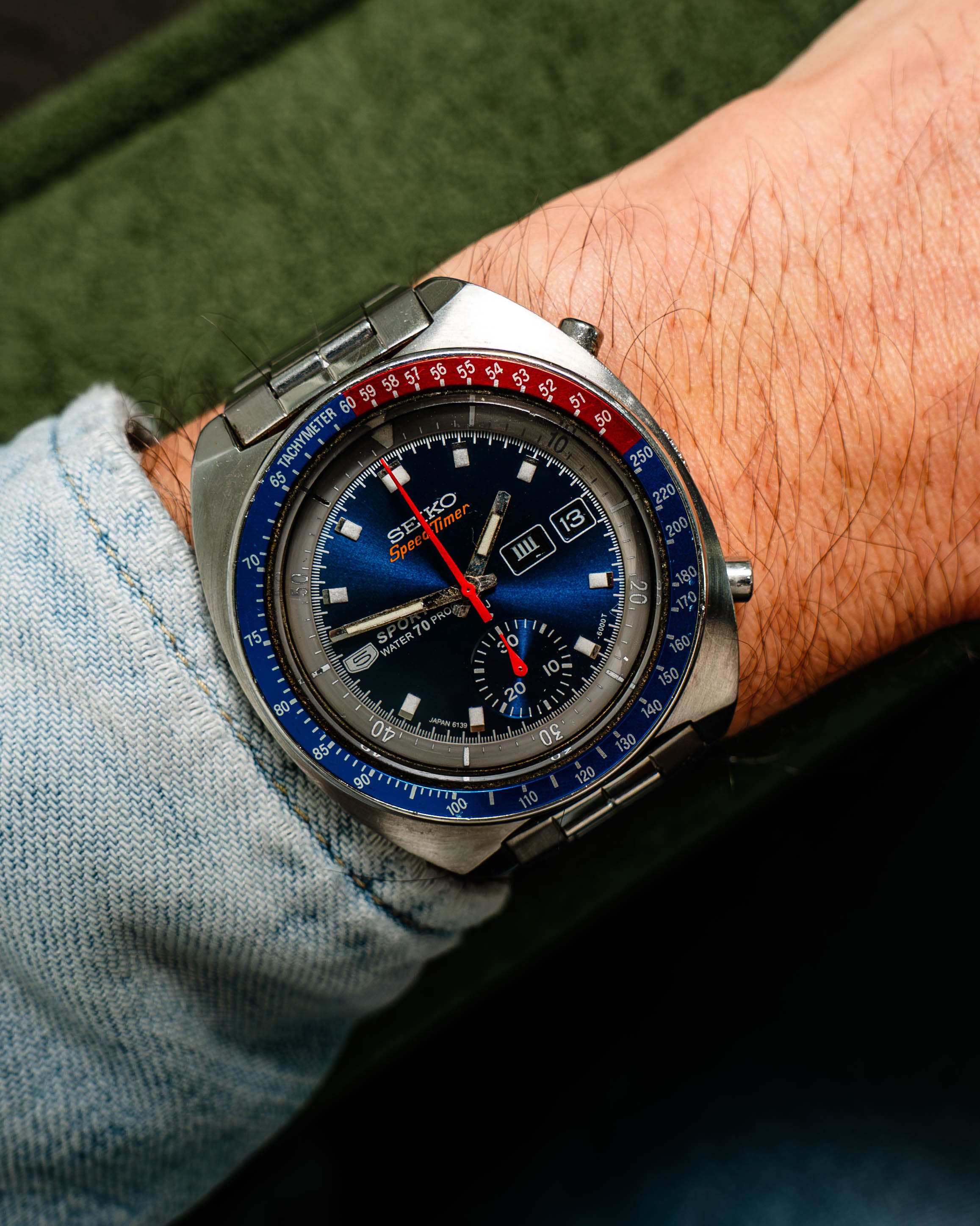 Seiko "Blue" Pogue Speed Timer Chronograph 6139-6002 Automatic in Steel Case on Steel Bracelet