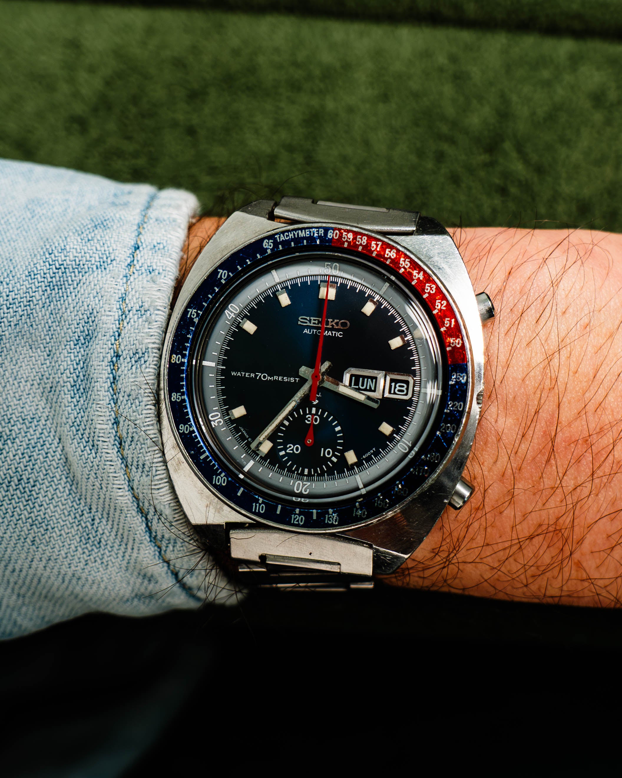 Seiko Pogue Automatic Chronograph 6139-6009 Blue Dial in Steel Case on Steel Bracelet