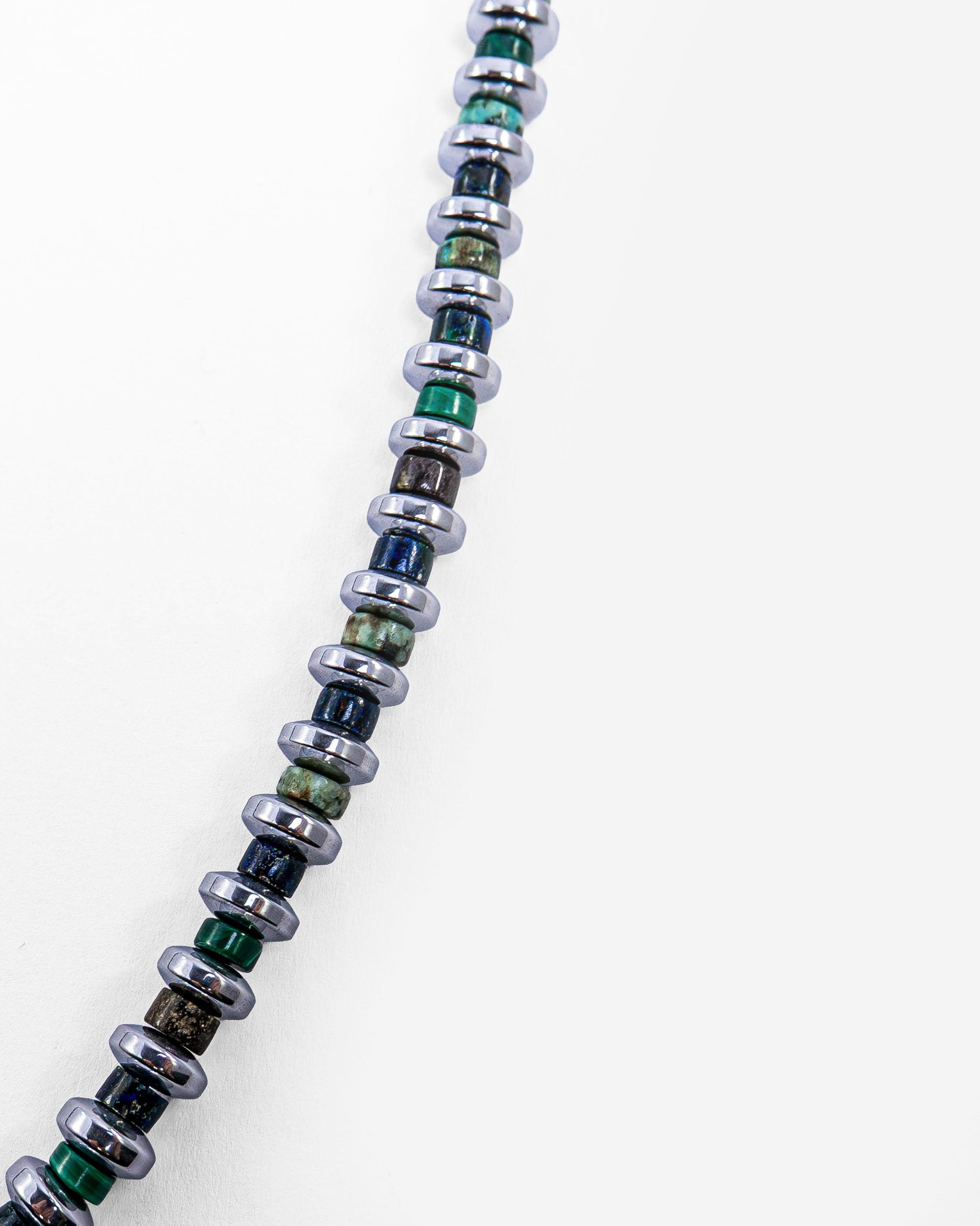 Hematite Roundel Beads Necklace with Malachite Mix