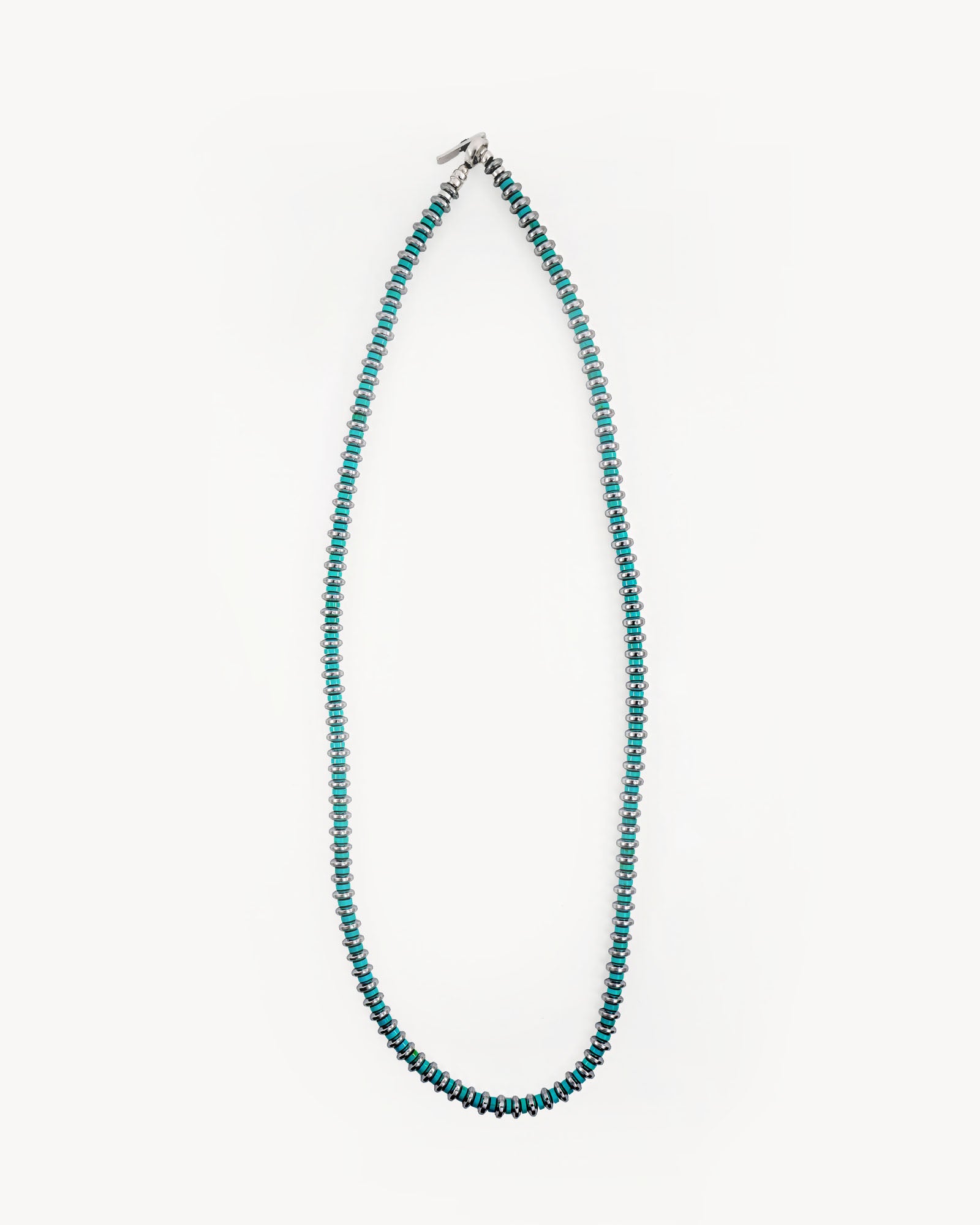 Hematite Roundel Beads Necklace with Turquoise Mix