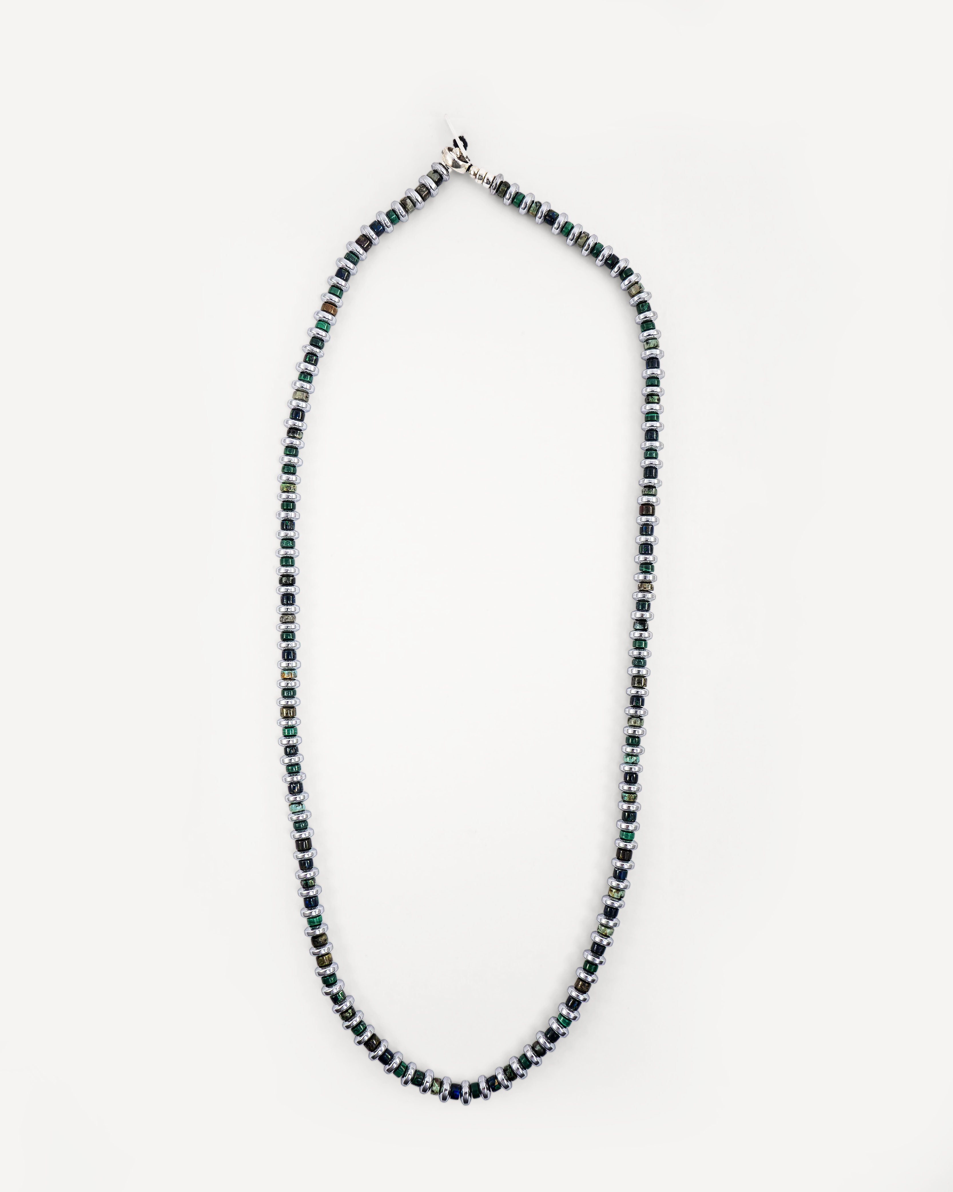 Hematite Roundel Beads Necklace with Malachite Mix