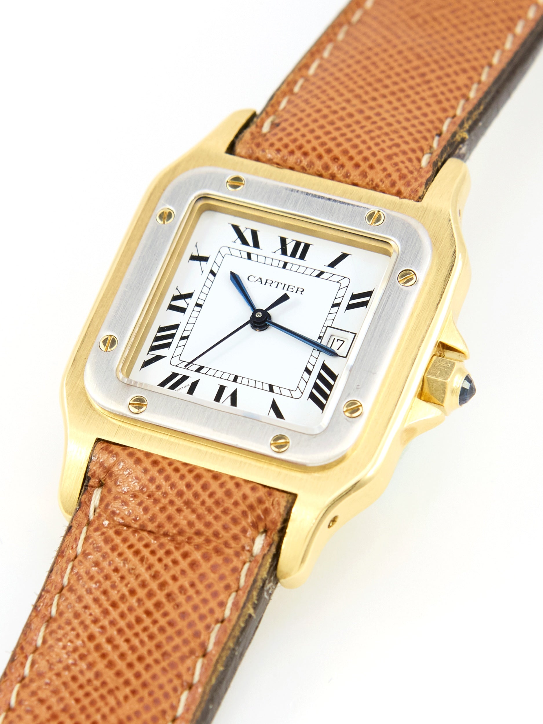 Cartier Santos Carree 2960 "Deux Ors" 2960 in White and Yellow Gold on Leather Strap