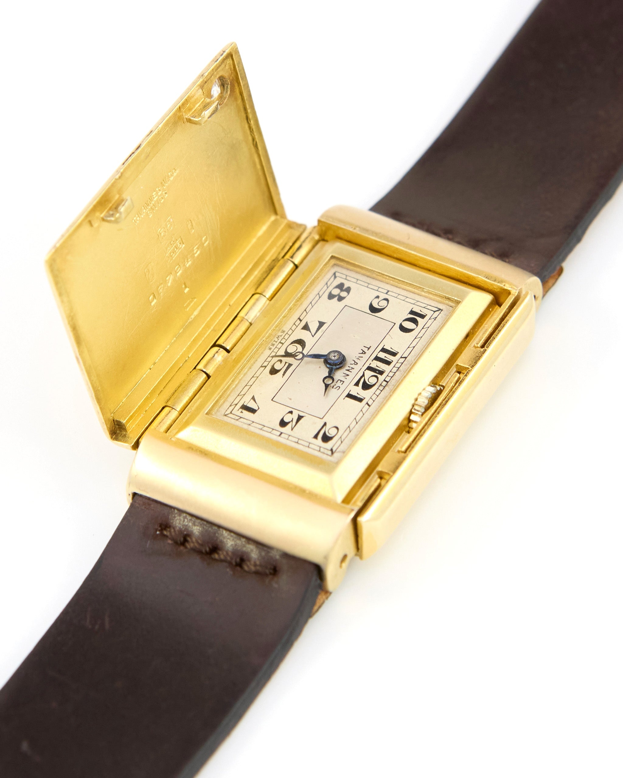 Tavannes Hidden Watch in Yellow Gold Case on Leather Strap