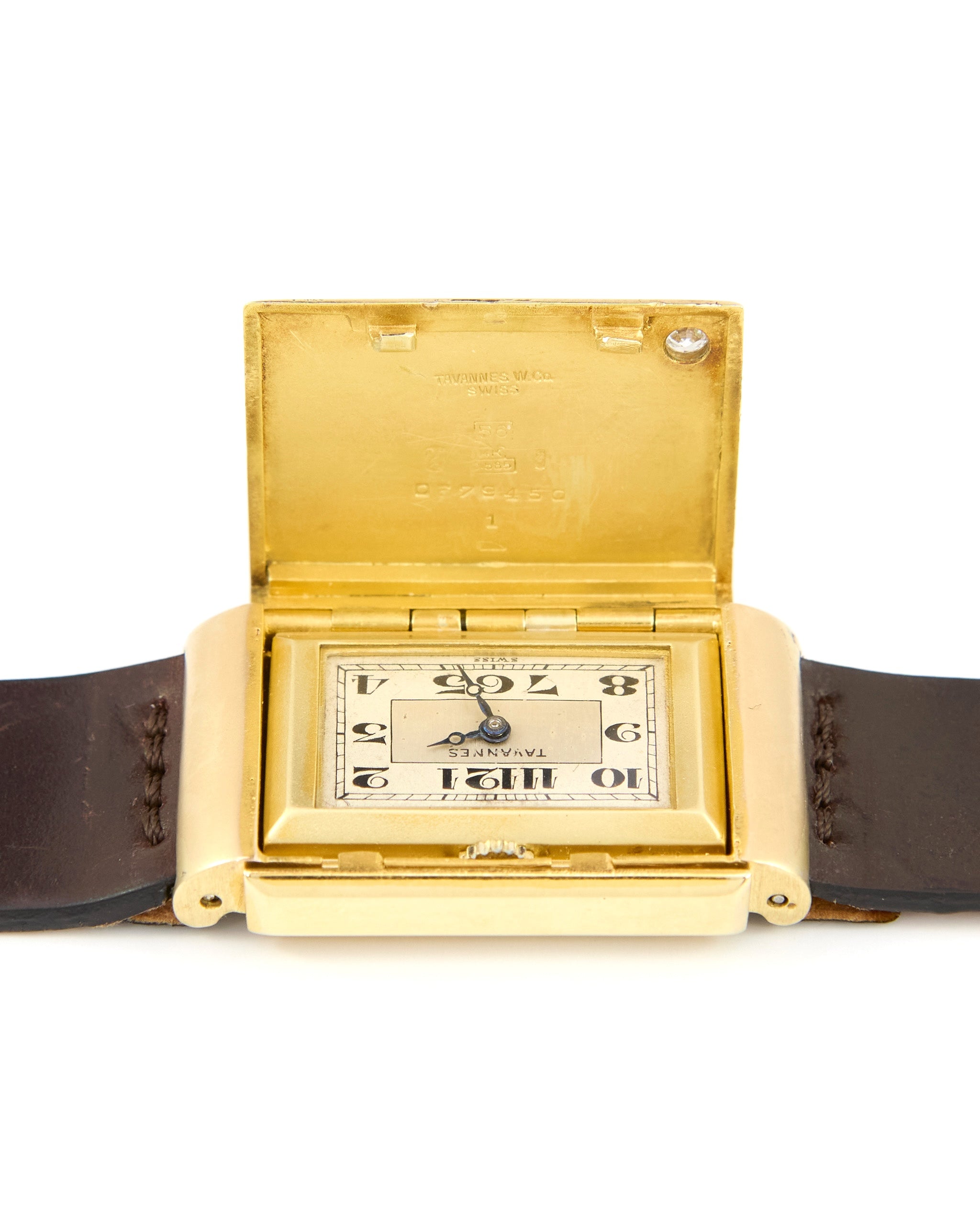Tavannes Hidden Watch in Yellow Gold Case on Leather Strap
