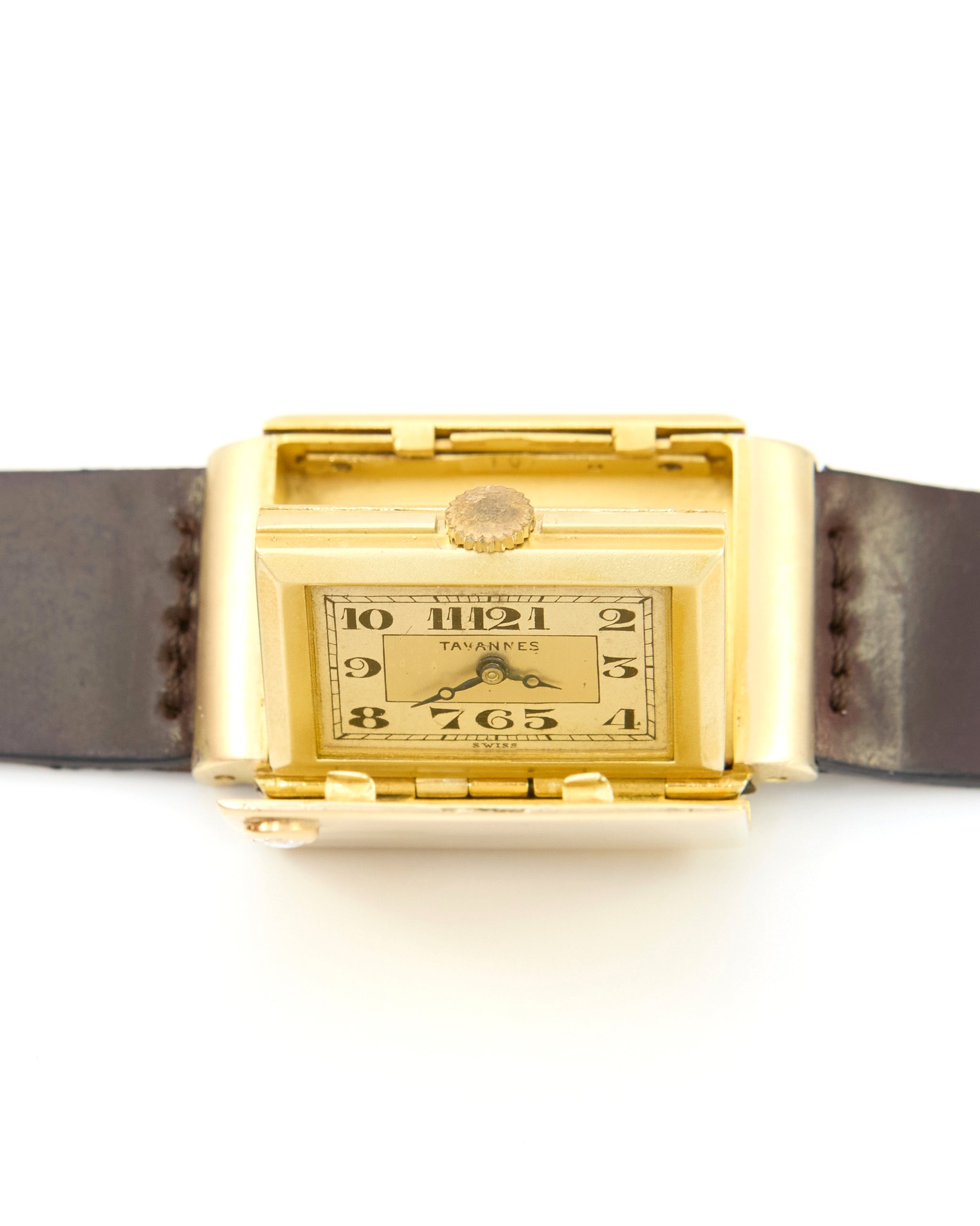 Tavannes Hidden Watch in Yellow Gold Case on Leather Strap