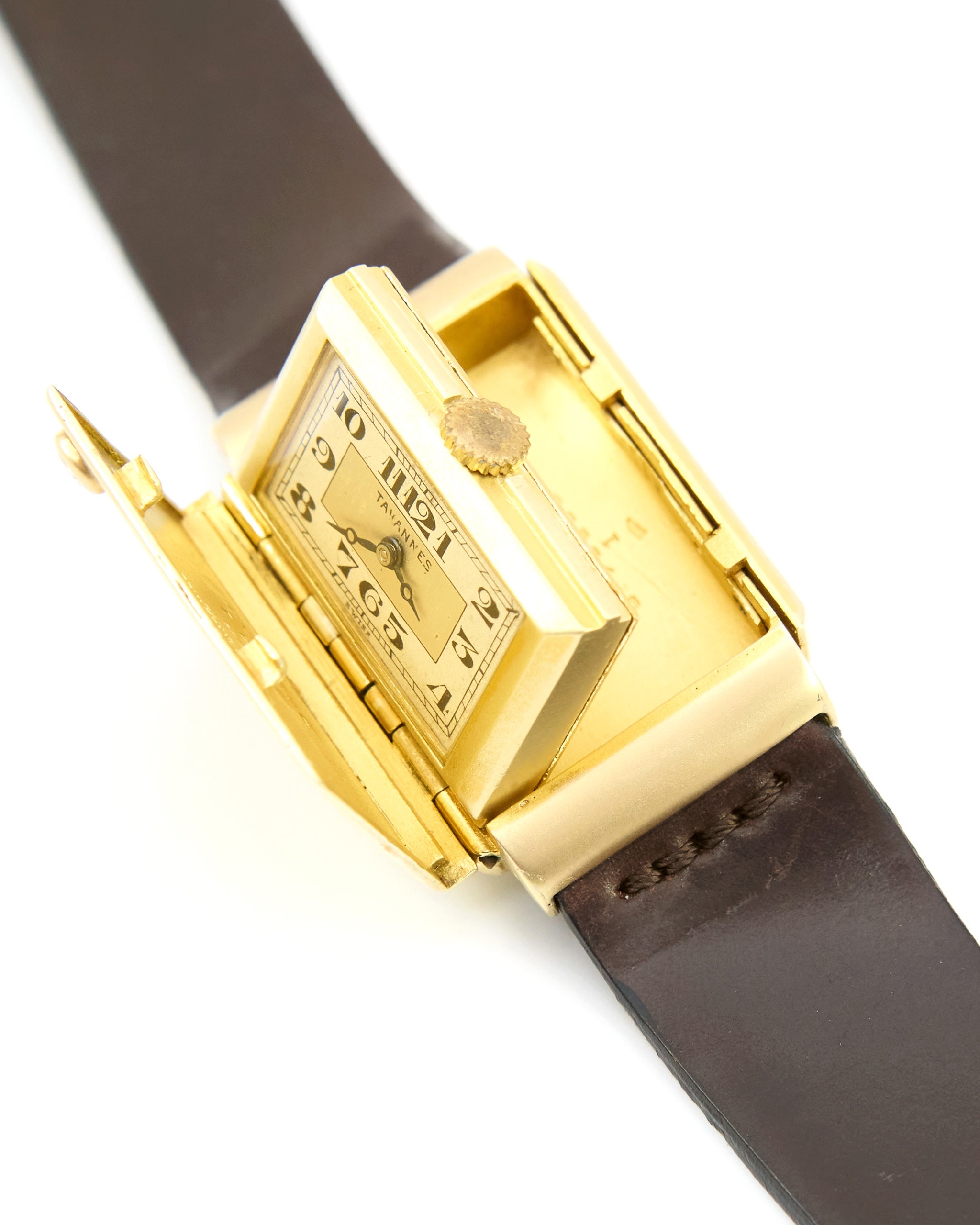 Tavannes Hidden Watch in Yellow Gold Case on Leather Strap