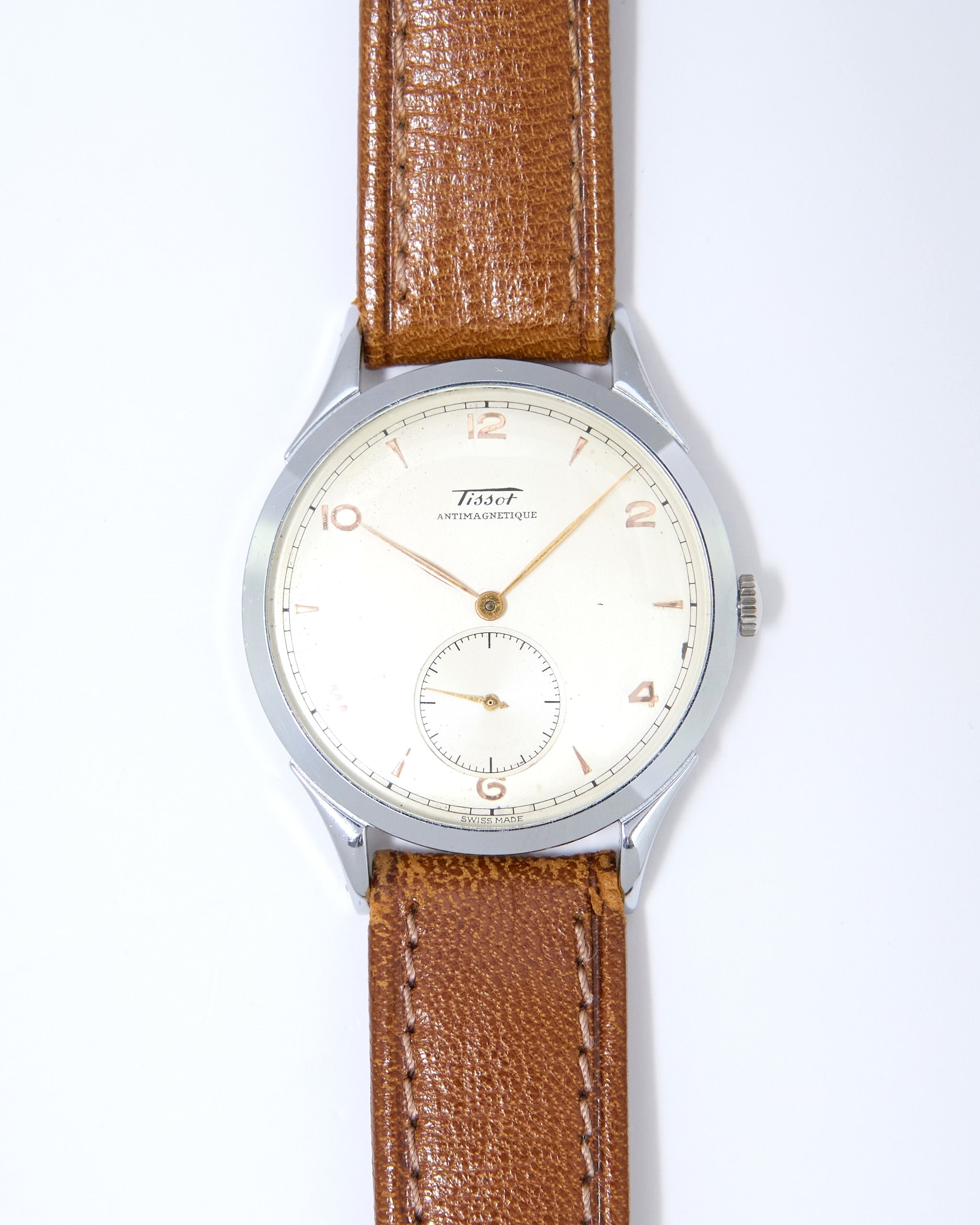 Tissot Antimagnetique 6721-4 Oversized Steel Case on Leather Strap wit