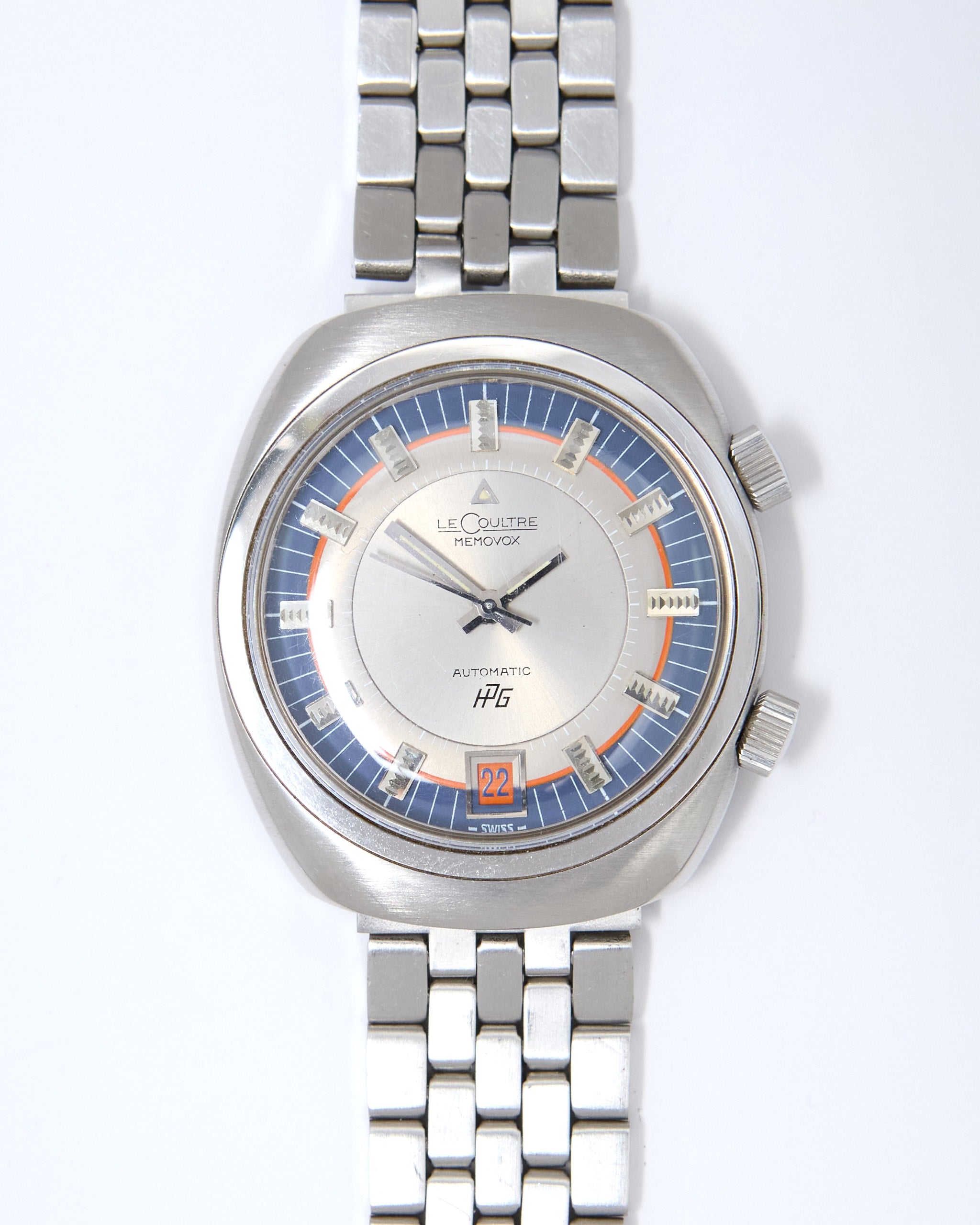Jaeger-LeCoultre Memovox HPG Alarm 916 Tonneau with Tri Color Dial in Steel Case and Bracelet