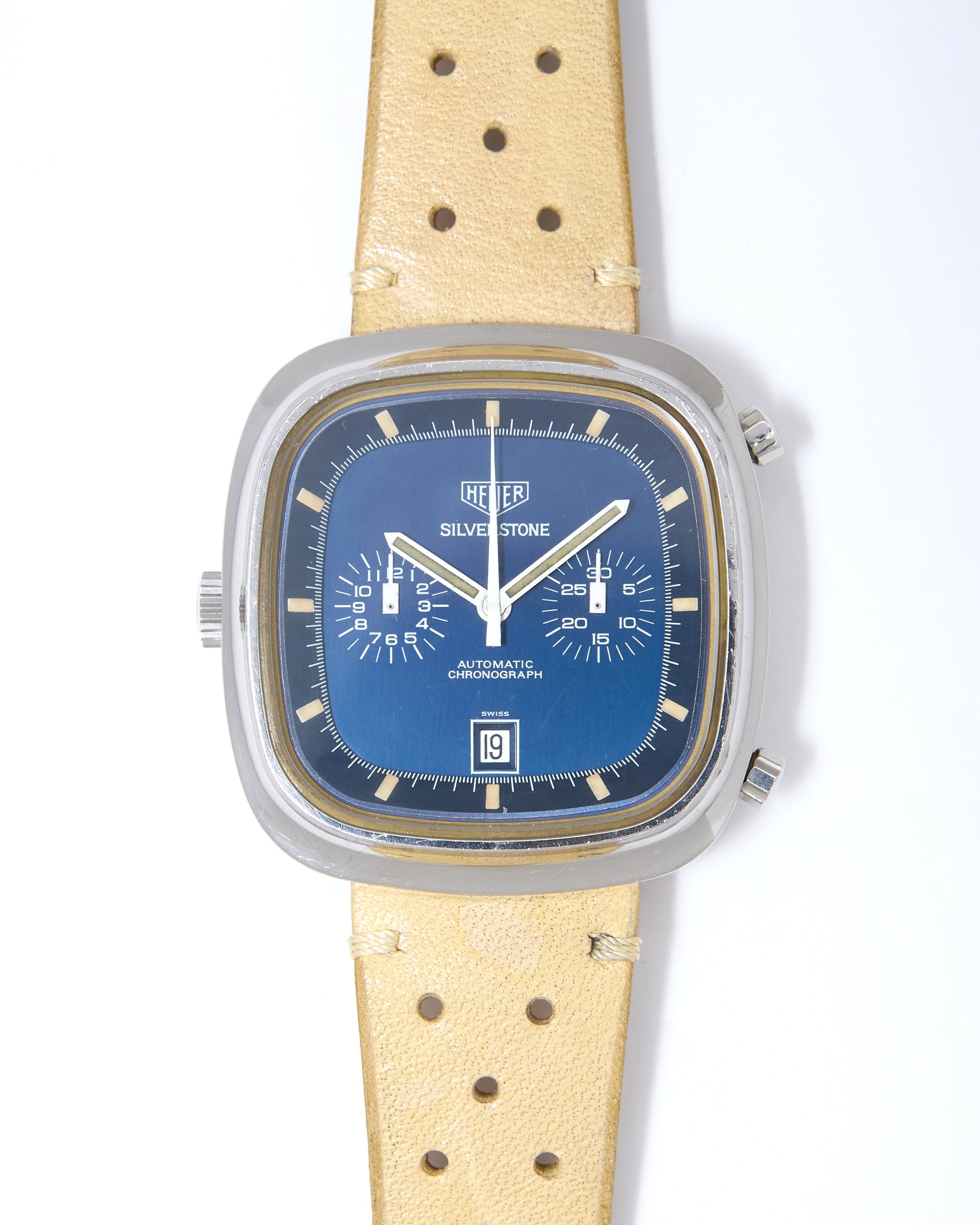 Heuer Silverstone Chronograph 110.313 with Blue Dial on Leather Strap