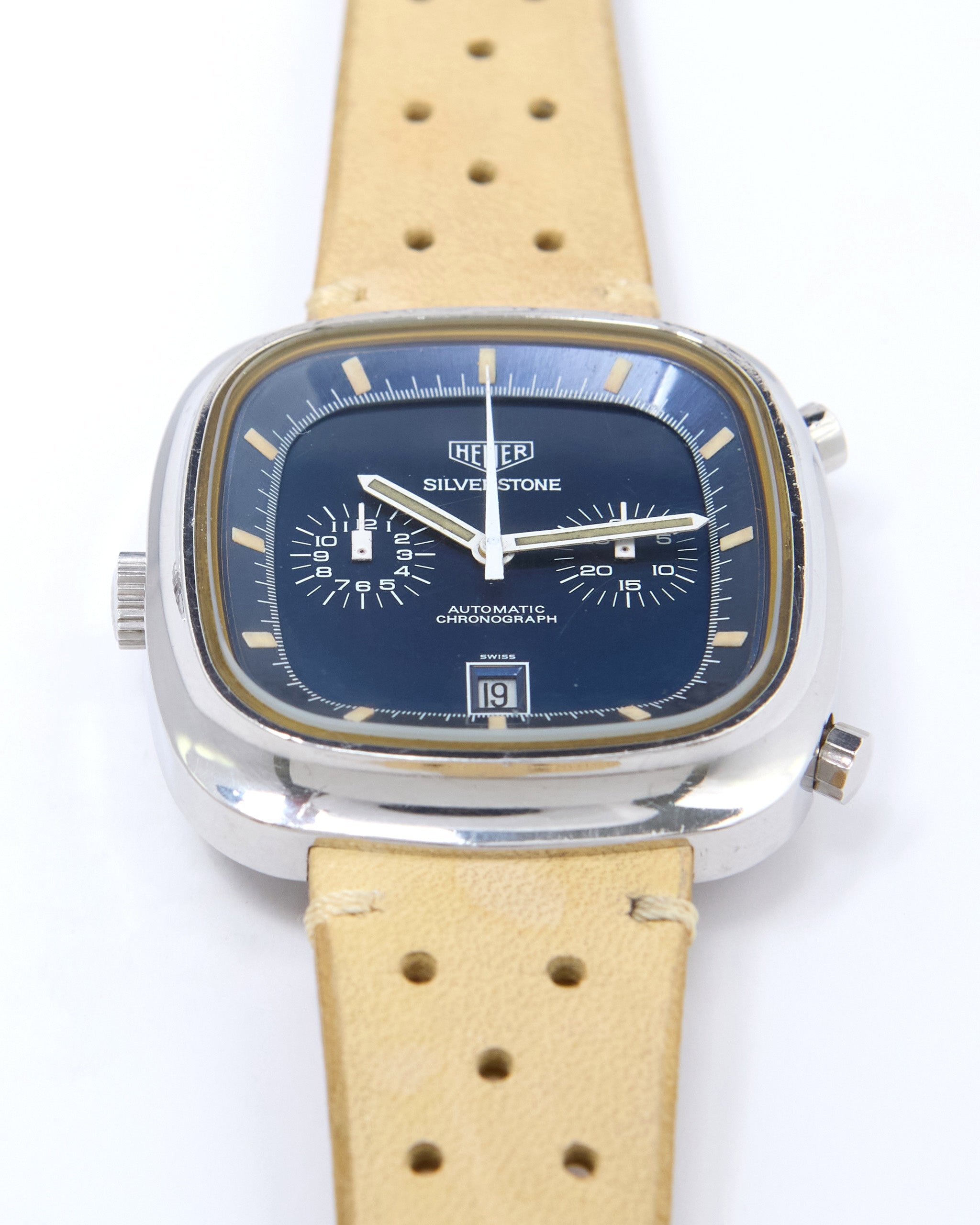 Heuer Silverstone Chronograph 110.313 with Blue Dial on Leather Strap