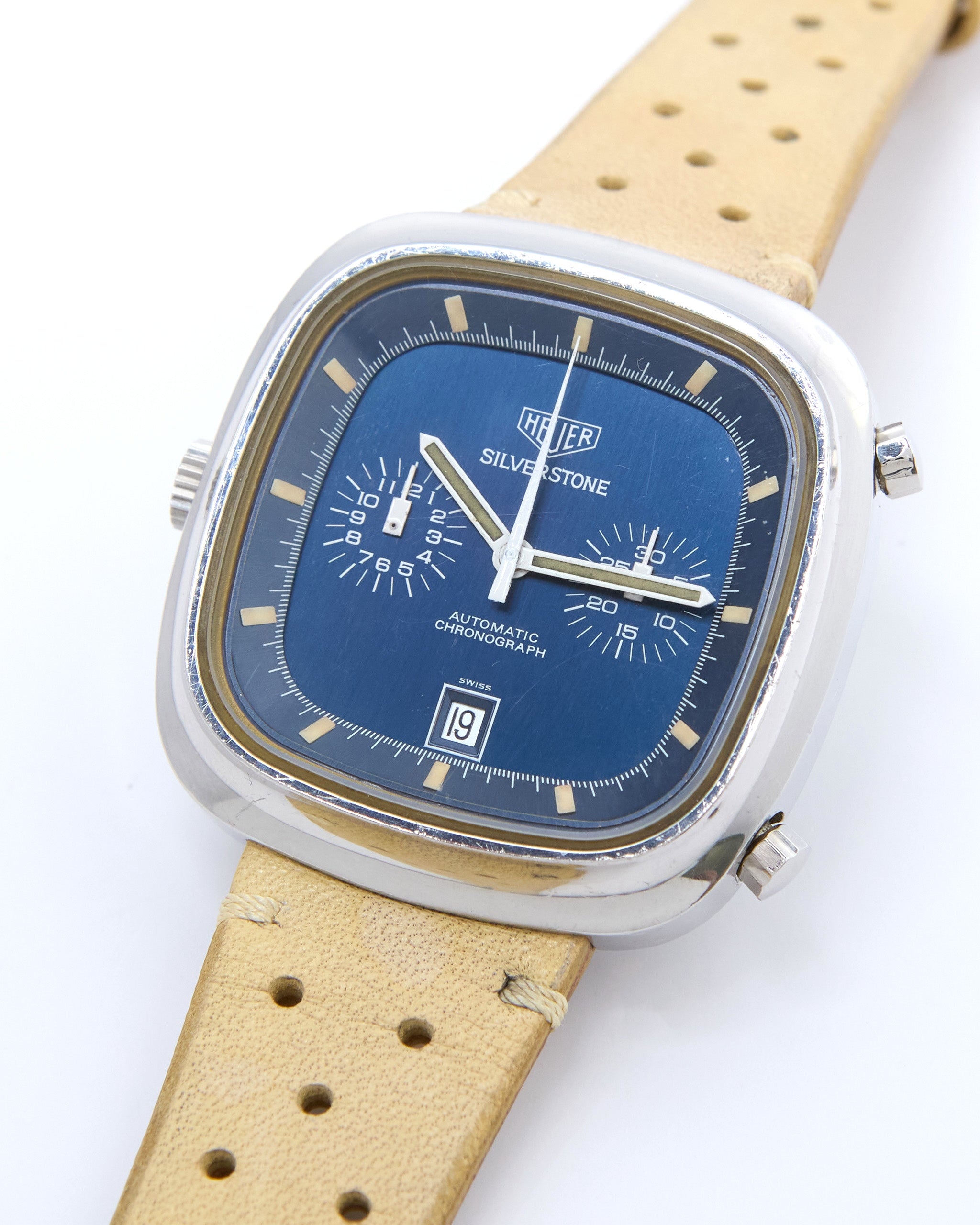 Heuer Silverstone Chronograph 110.313 with Blue Dial on Leather Strap