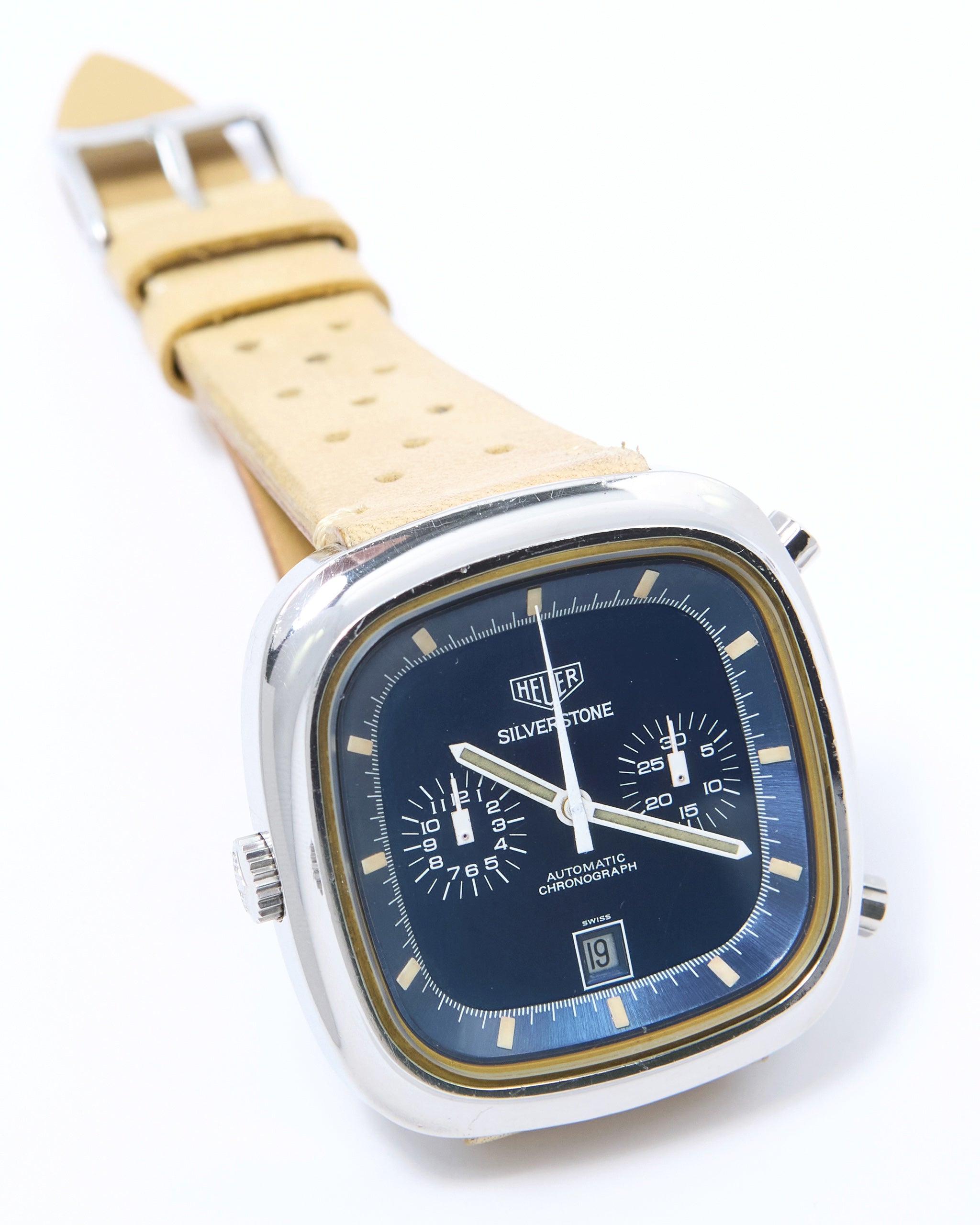 Heuer Silverstone Chronograph 110.313 with Blue Dial on Leather Strap