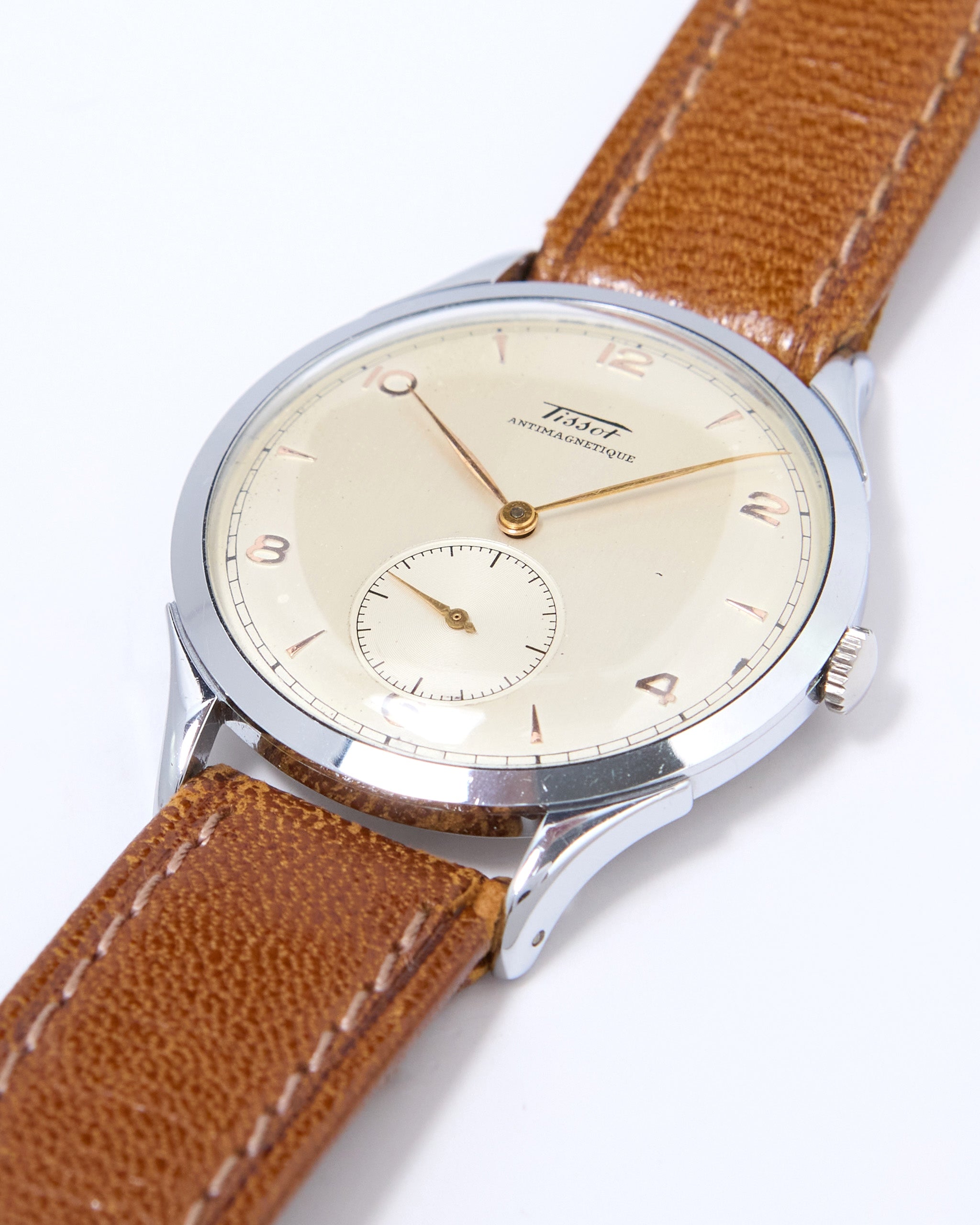 Tissot Antimagnetique 6721-4 Oversized Steel Case on Leather Strap with Original Buckle