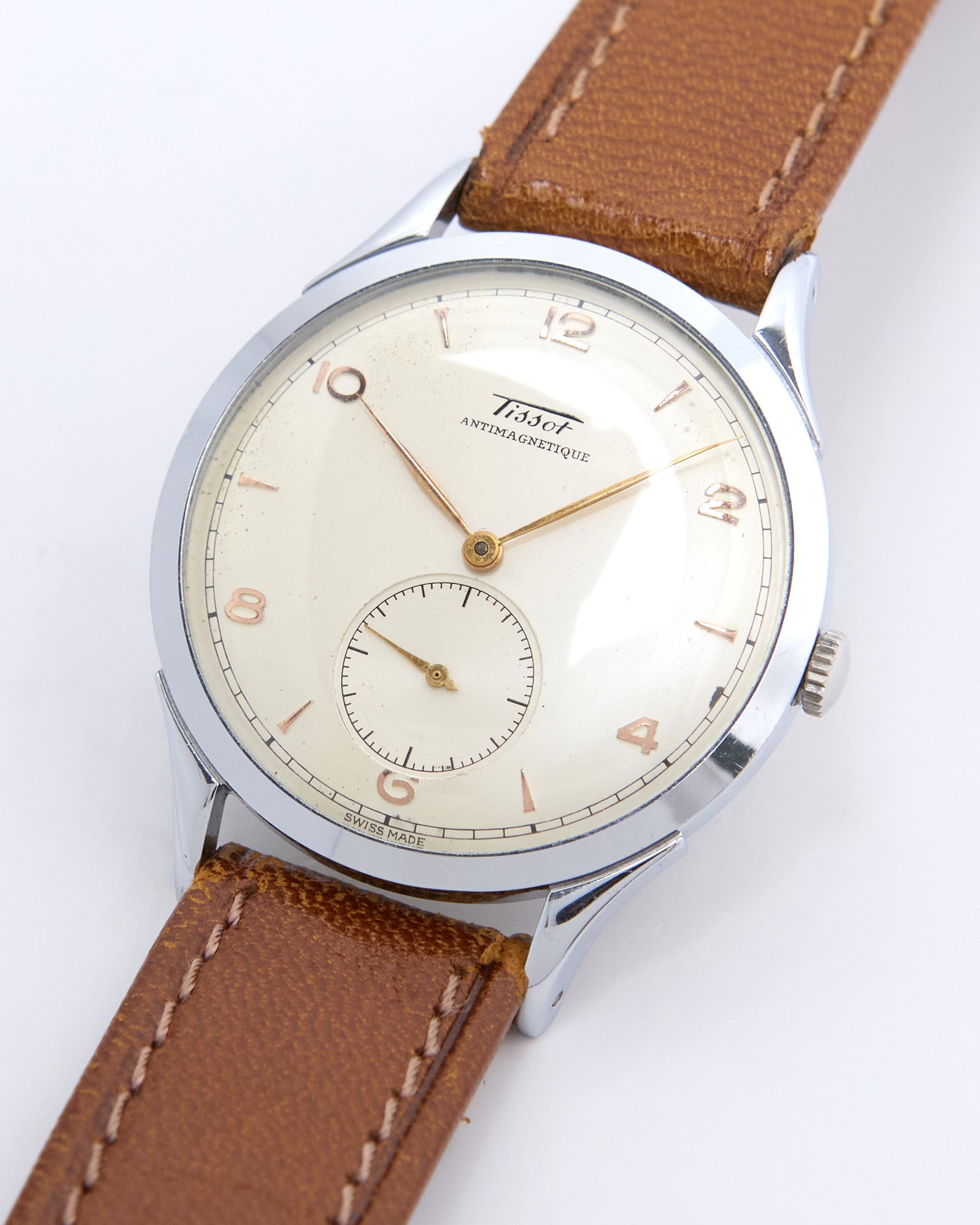 Tissot Antimagnetique 6721-4 Oversized Steel Case on Leather Strap with Original Buckle