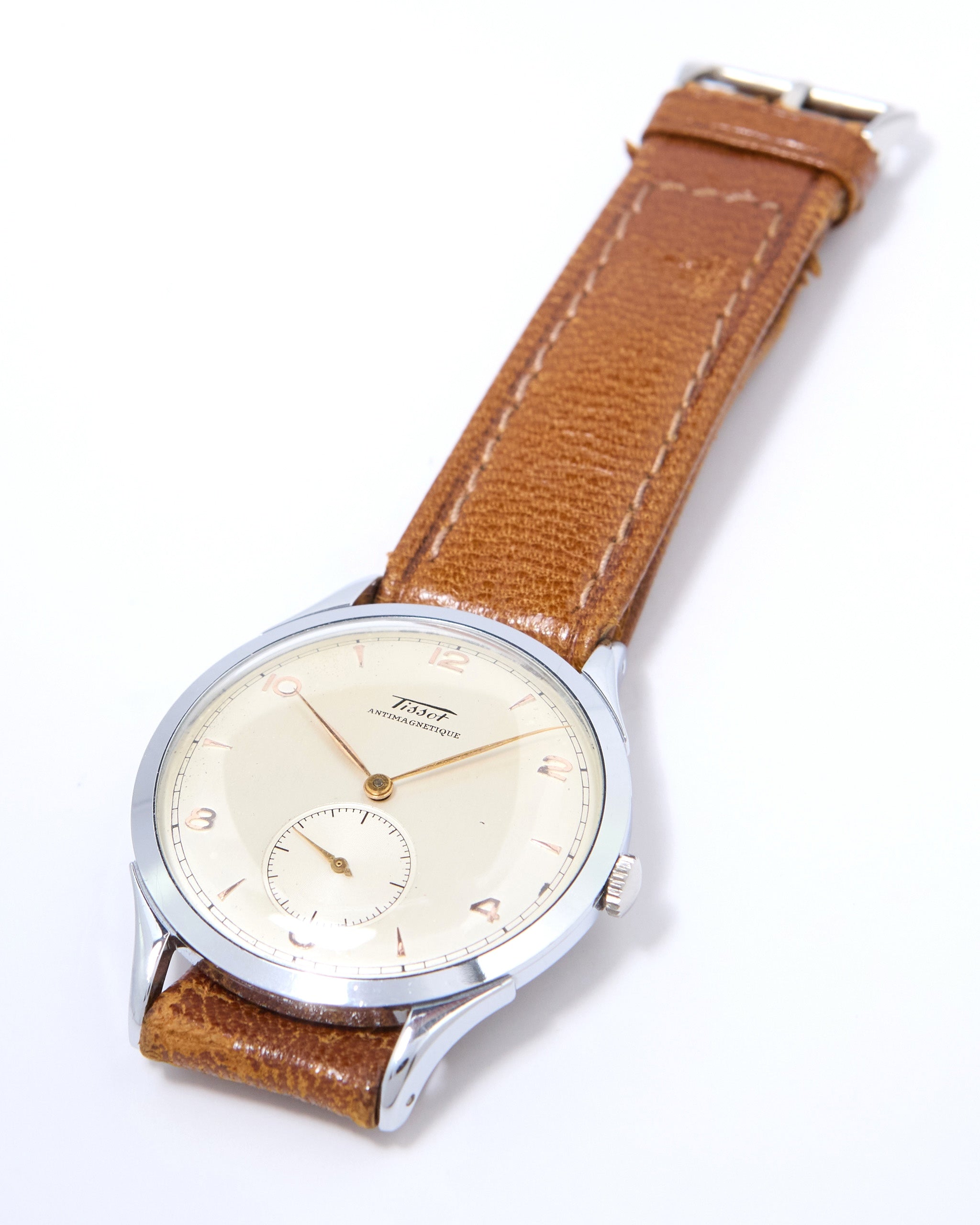 Tissot Antimagnetique 6721-4 Oversized Steel Case on Leather Strap with Original Buckle