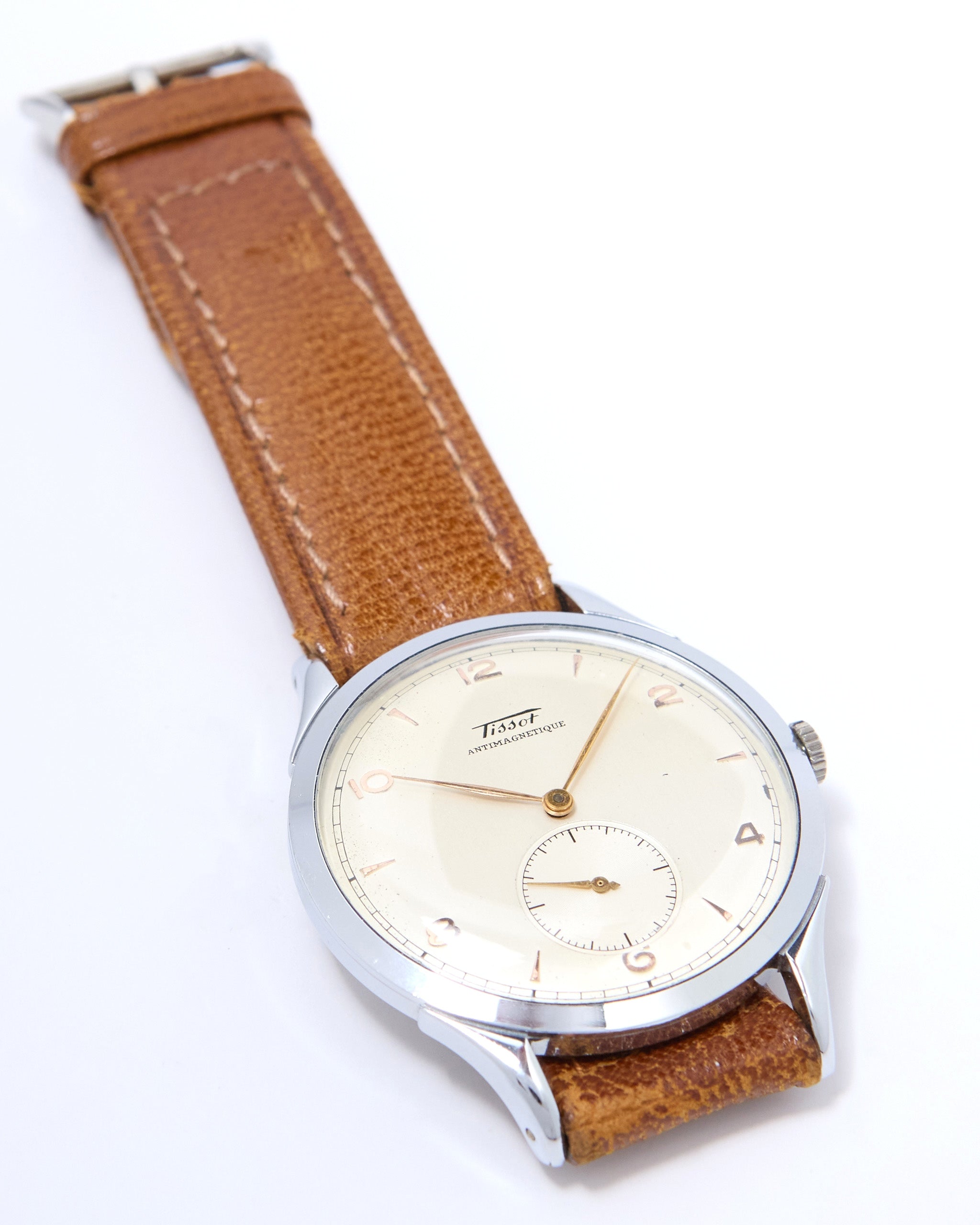 Tissot Antimagnetique 6721-4 Oversized Steel Case on Leather Strap wit