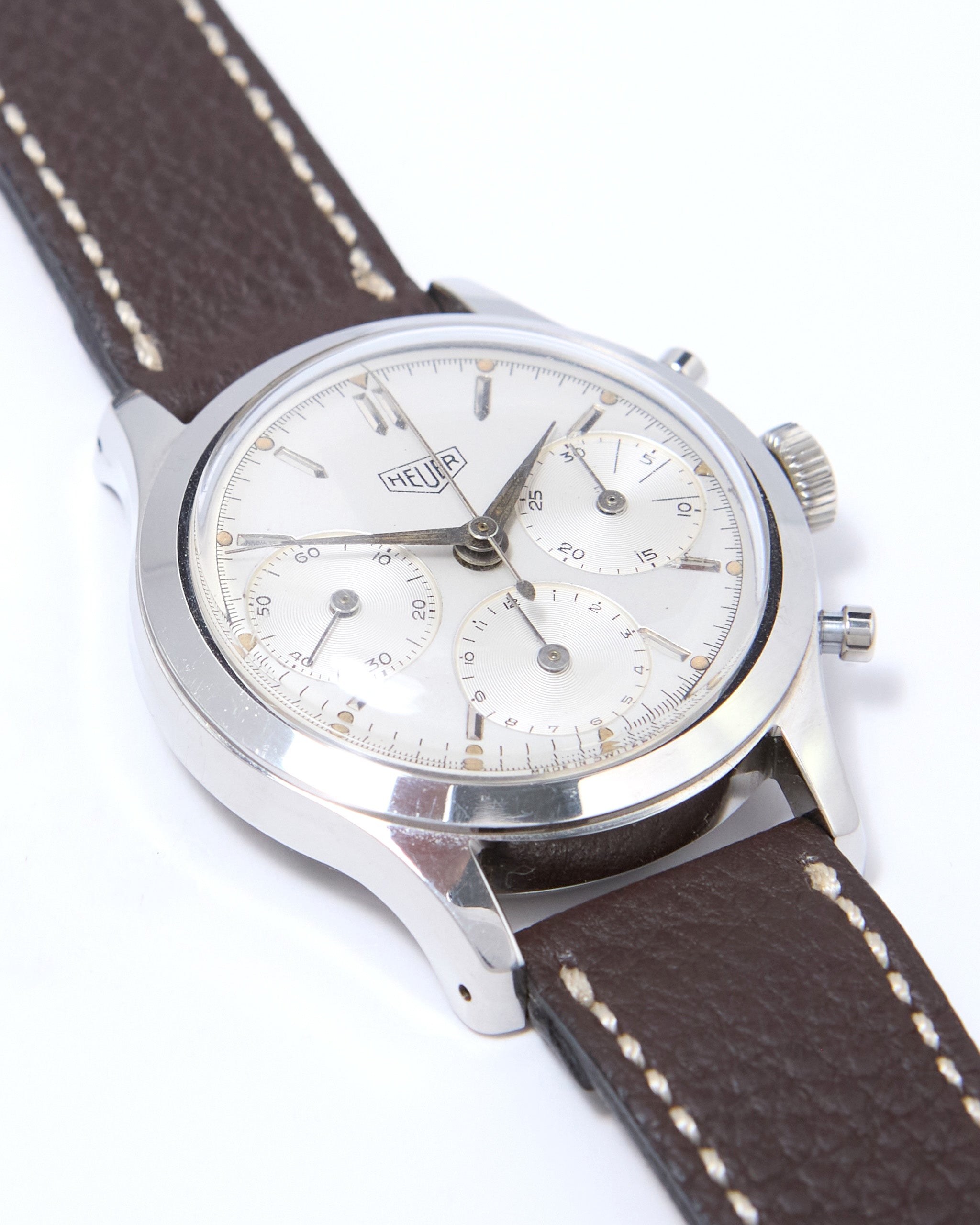 Heuer Pre-Carrera Big Eyes Chronograph with Luminous Hands and Dial on Leather Strap and Buckle