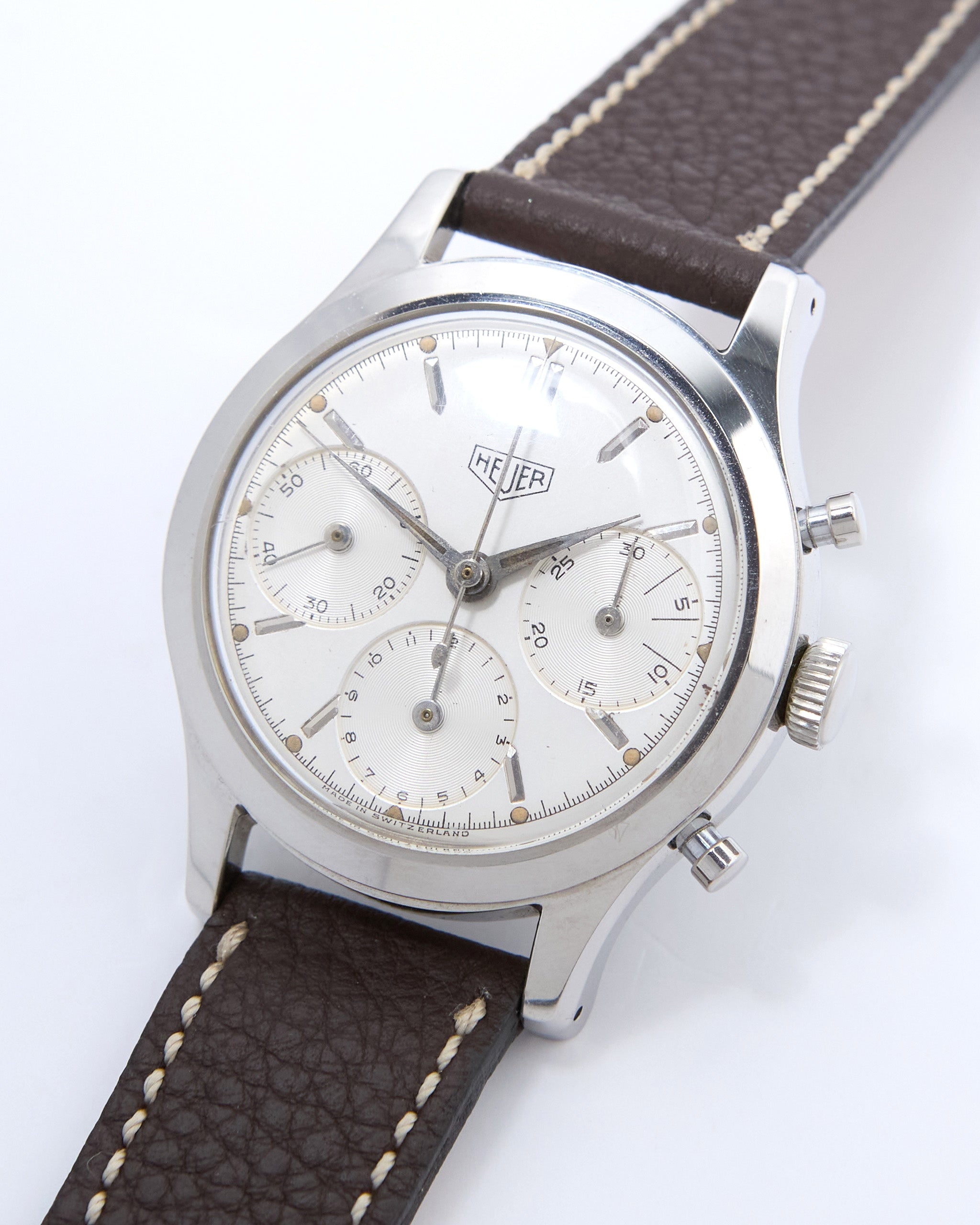 Heuer Pre-Carrera Big Eyes Chronograph with Luminous Hands and Dial on Leather Strap and Buckle