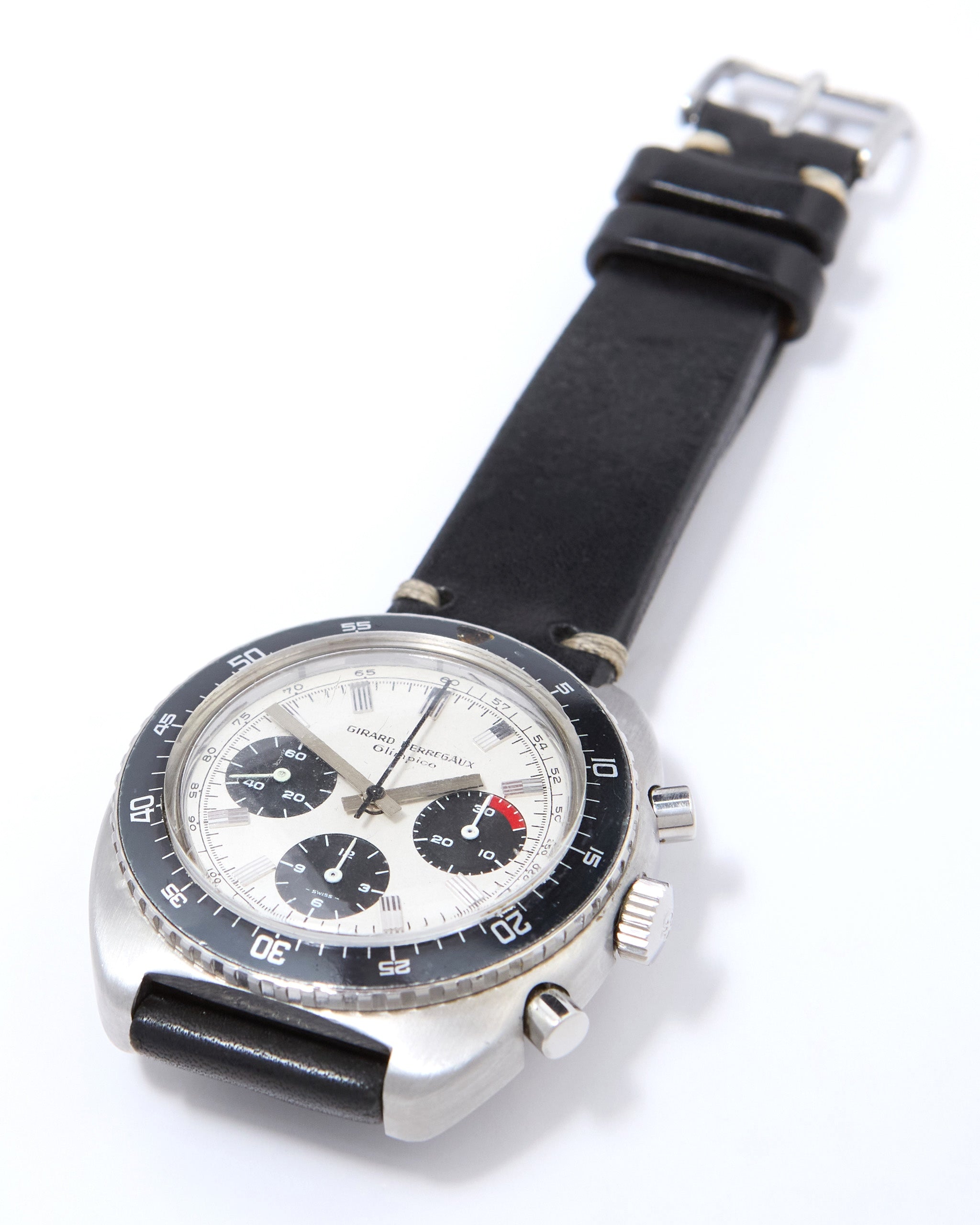 Girard Perregaux Olimpico Chronograph 9238 Manual in Steel Case with Leather Strap and Buckle