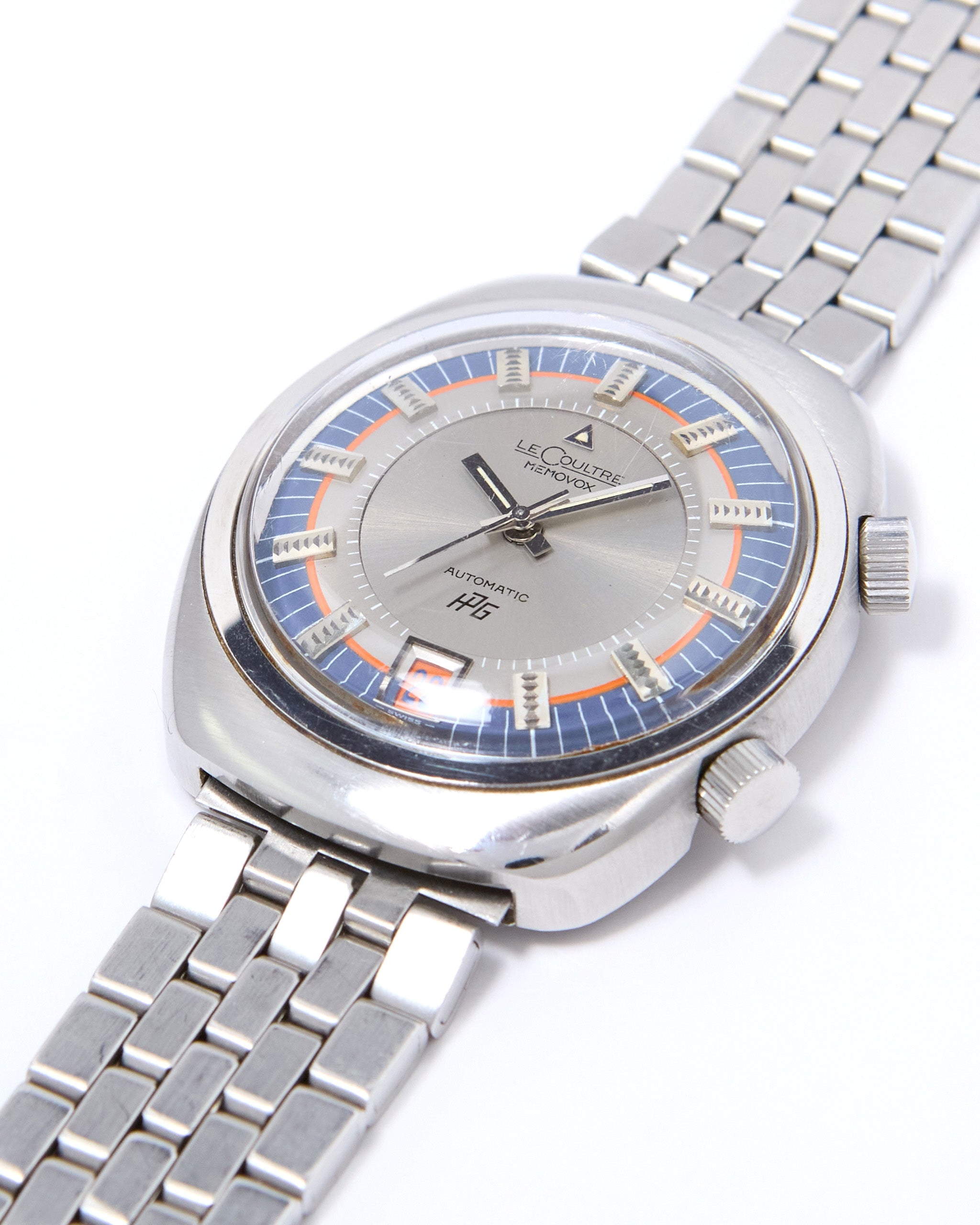 Jaeger-LeCoultre Memovox HPG Alarm 916 Tonneau with Tri Color Dial in Steel Case and Bracelet