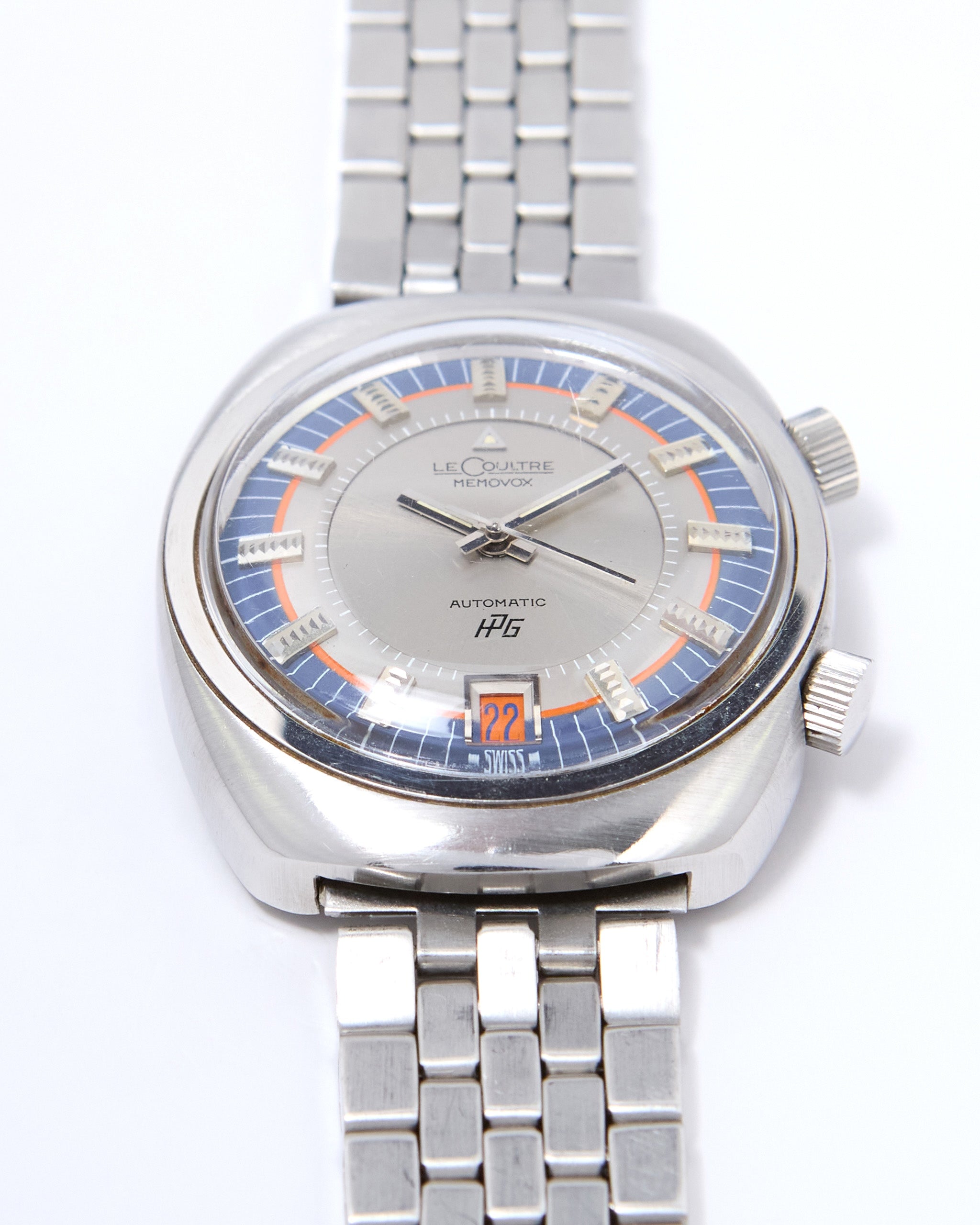 Jaeger-LeCoultre Memovox HPG Alarm 916 Tonneau with Tri Color Dial in Steel Case and Bracelet