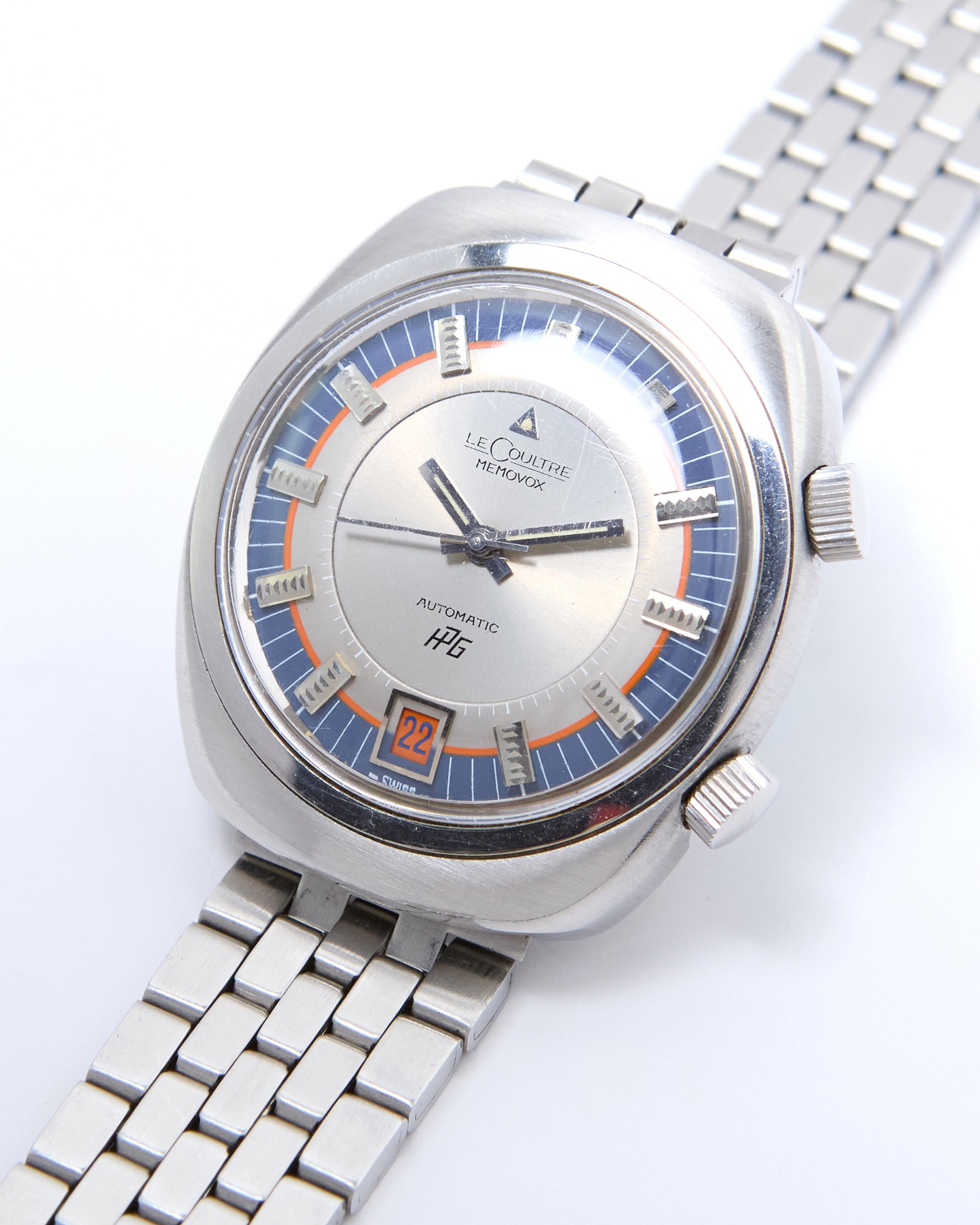 Jaeger-LeCoultre Memovox HPG Alarm 916 Tonneau with Tri Color Dial in Steel Case and Bracelet
