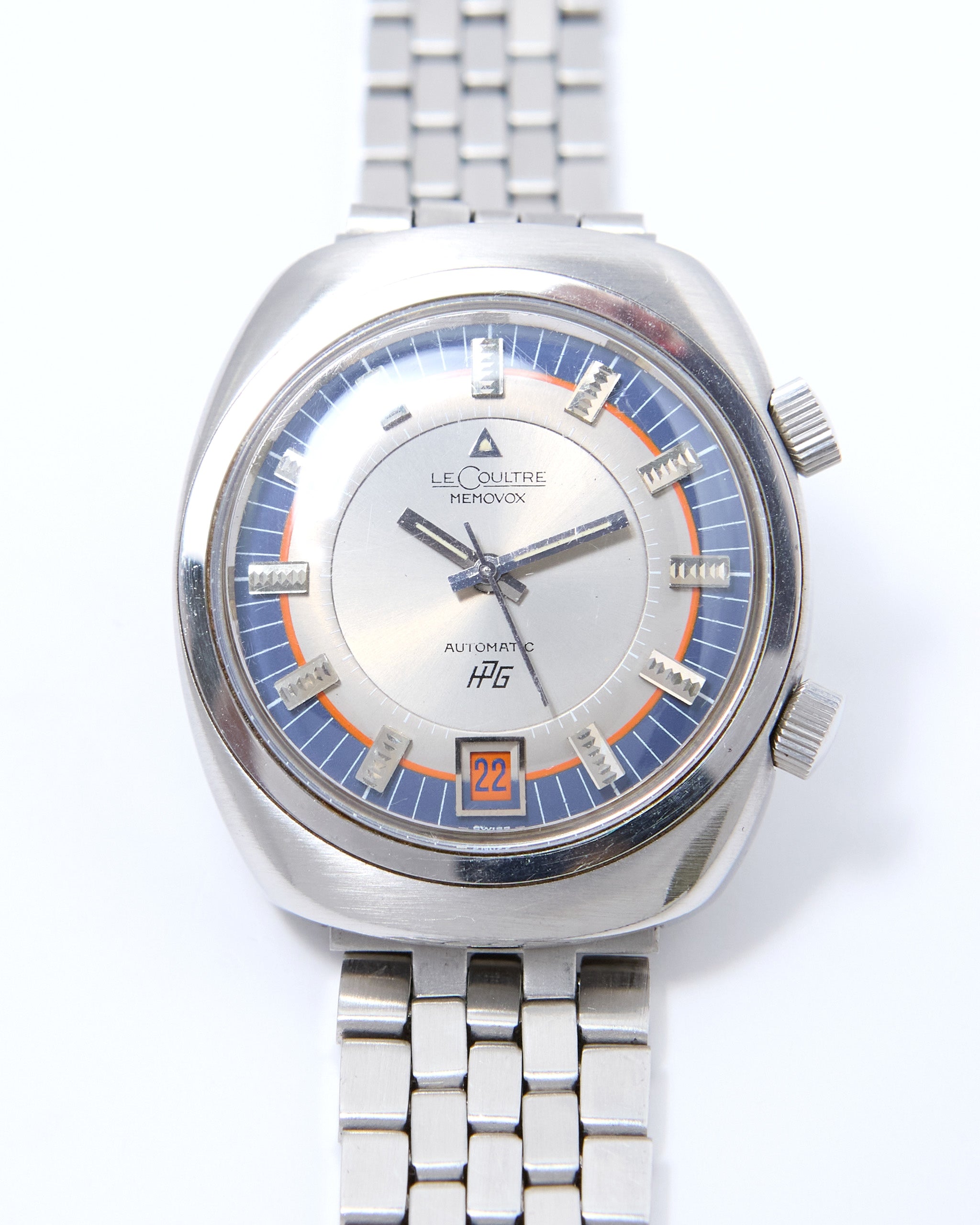 Jaeger-LeCoultre Memovox HPG Alarm 916 Tonneau with Tri Color Dial in Steel Case and Bracelet