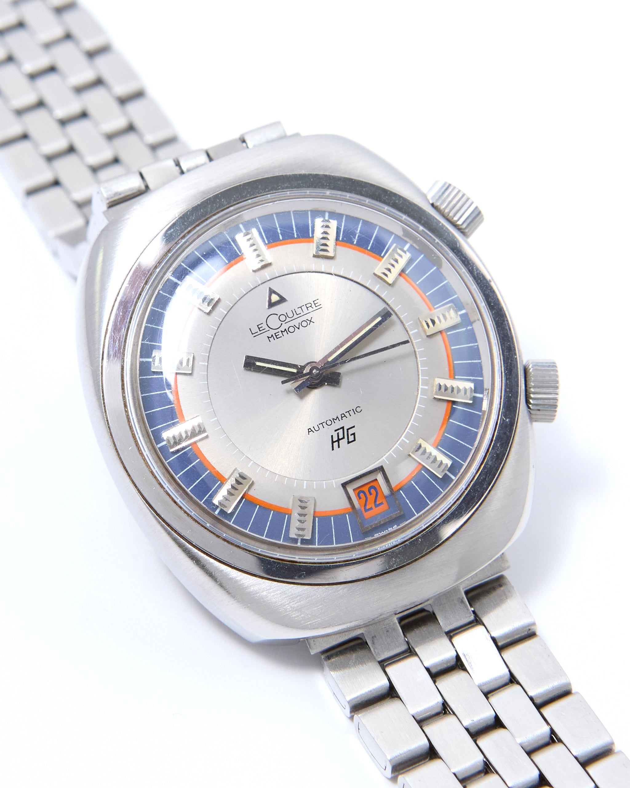 Jaeger-LeCoultre Memovox HPG Alarm 916 Tonneau with Tri Color Dial in Steel Case and Bracelet