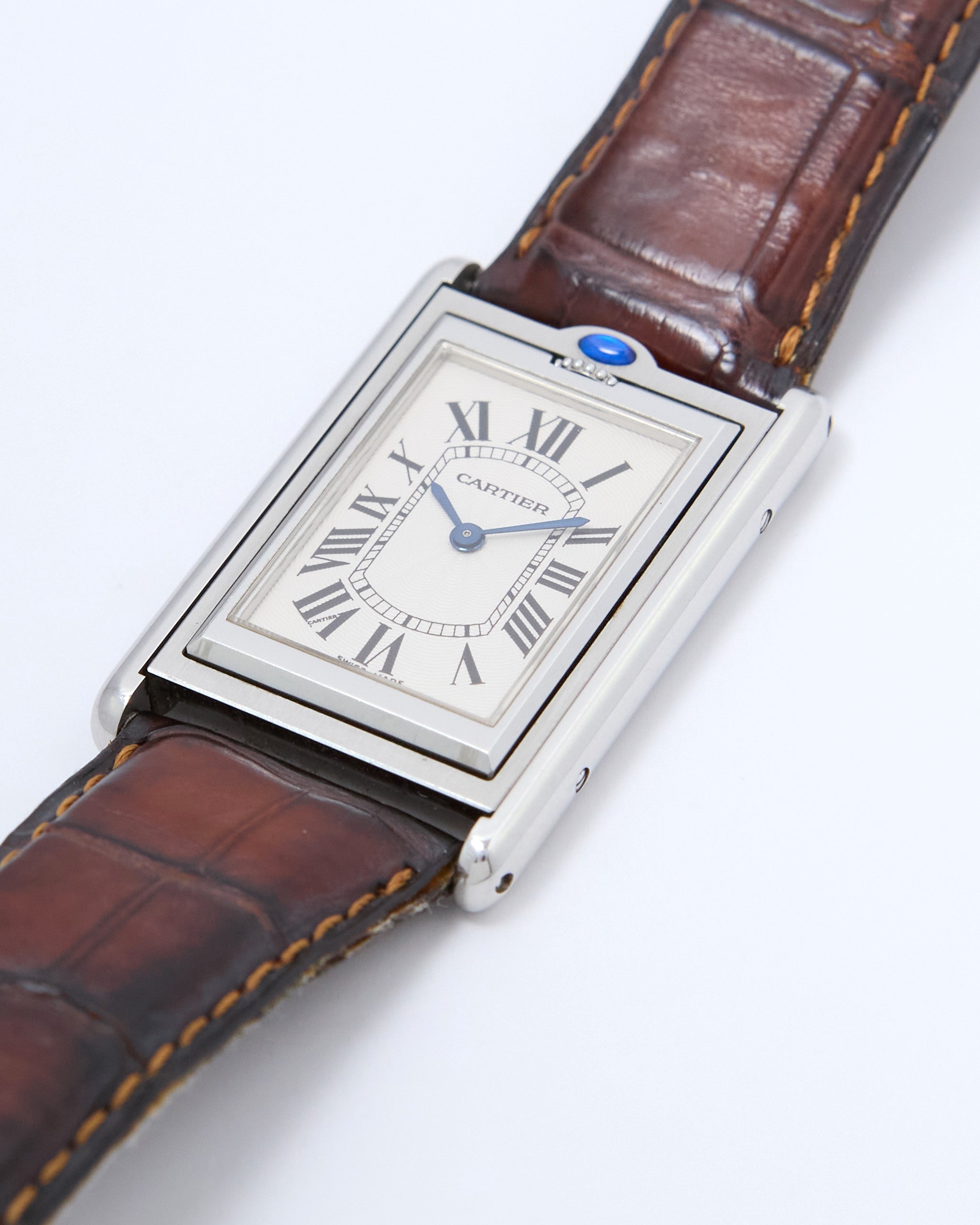 Cartier Tank Basculante 2390 Large Mechanical in Steel Case with Cartier Leather Strap and Cartier Deployant