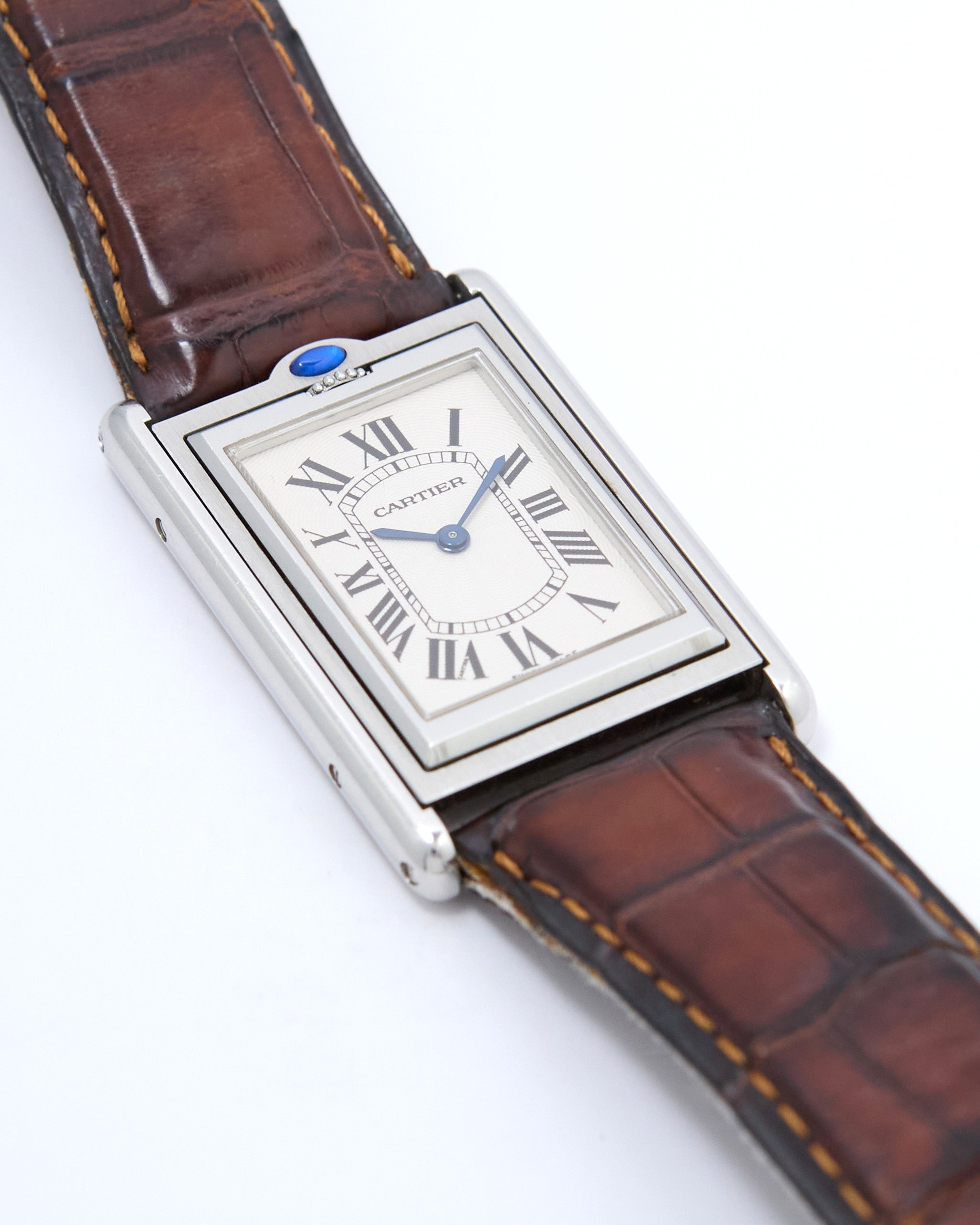Cartier Tank Basculante 2390 Large Mechanical in Steel Case with Cartier Leather Strap and Cartier Deployant