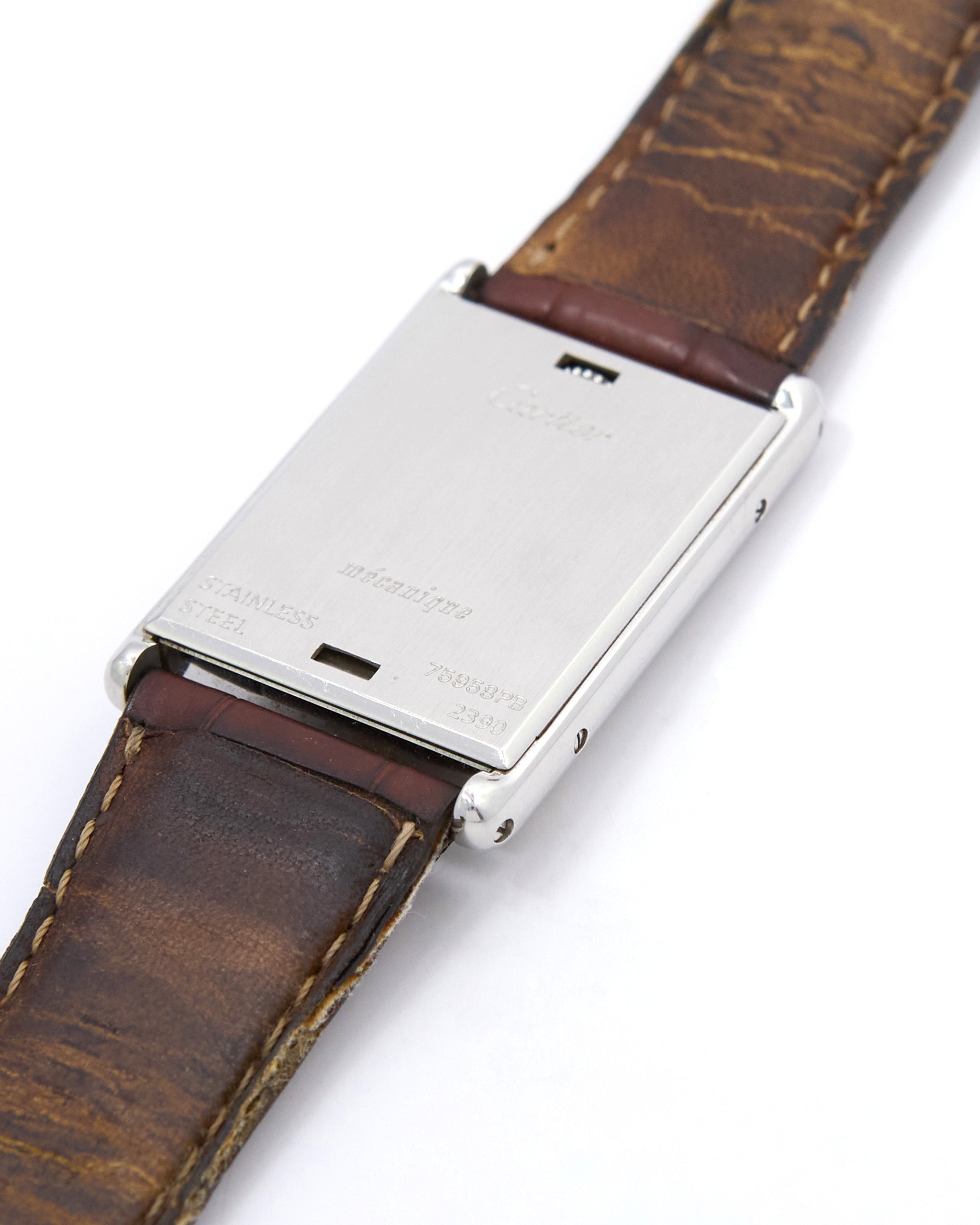 Cartier Tank Basculante 2390 Large Mechanical in Steel Case with Cartier Leather Strap and Cartier Deployant