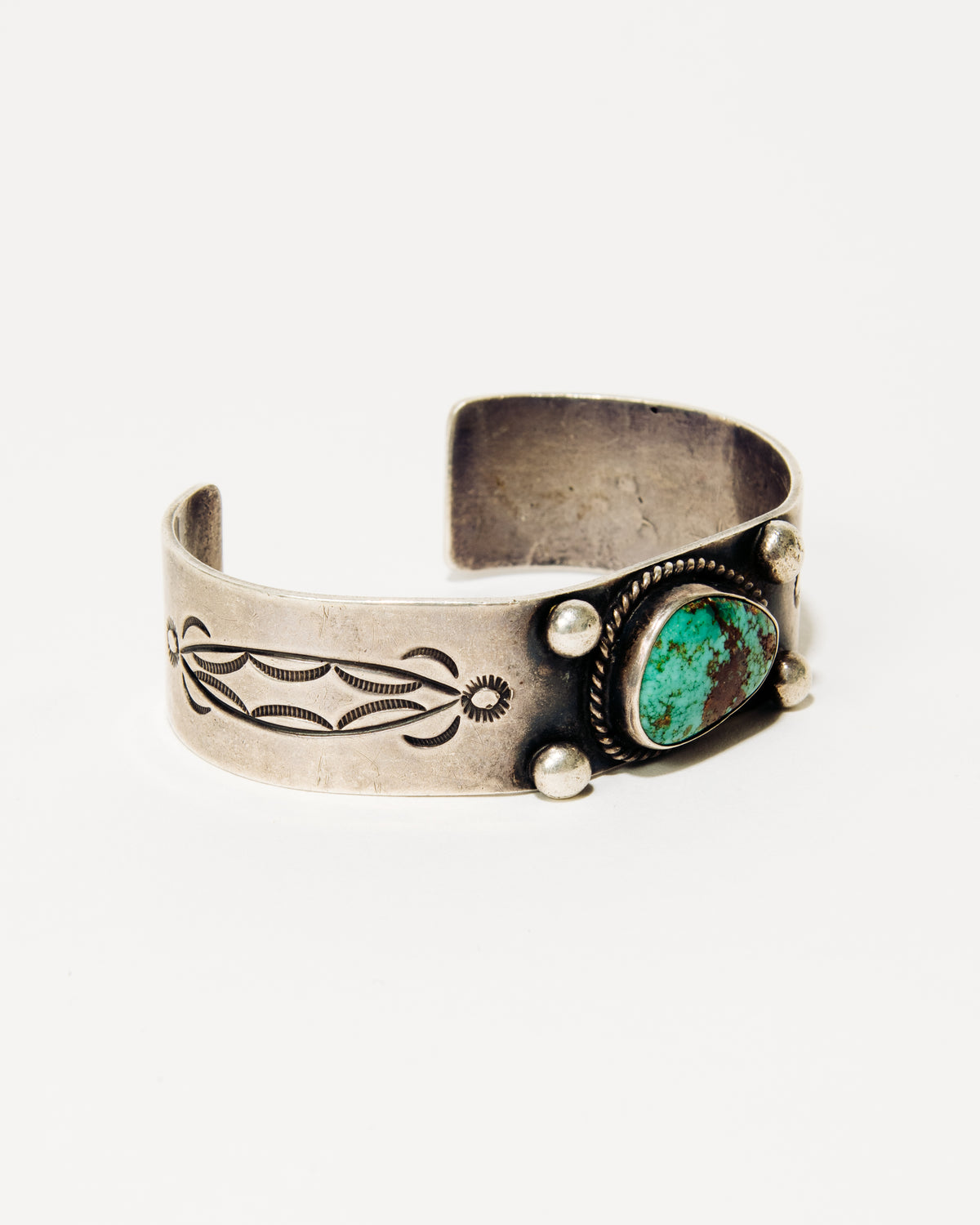 Navajo Sterling Silver Stone Cuff, 1950s