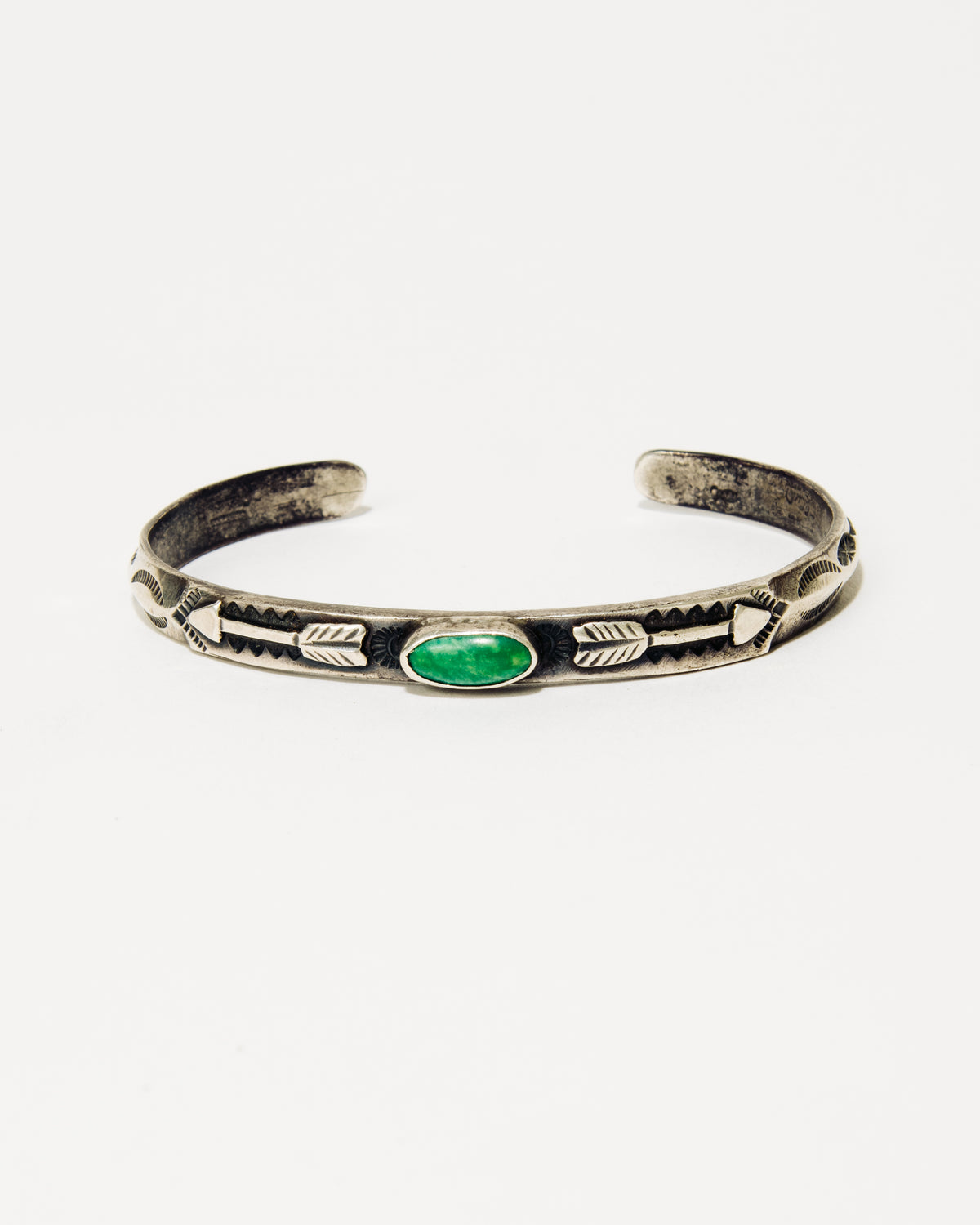 Flat Top Bangle with Arrow Stamping and Oval Turquoise Stone