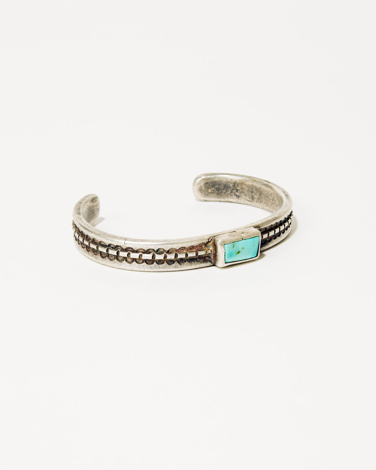 Rio Tufa Cast Sterling Silver Stacker Bracelet with Kingman Turquoise No. 1