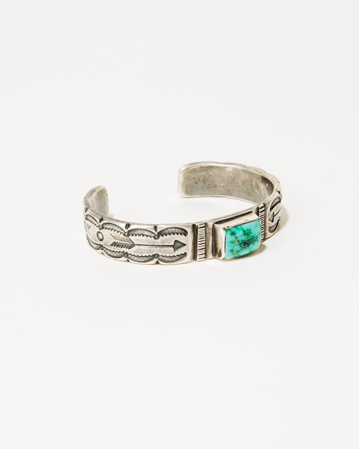 Rio Tufa Cast and Stamped Sterling Silver Stacker Bracelet with Fox Turquoise