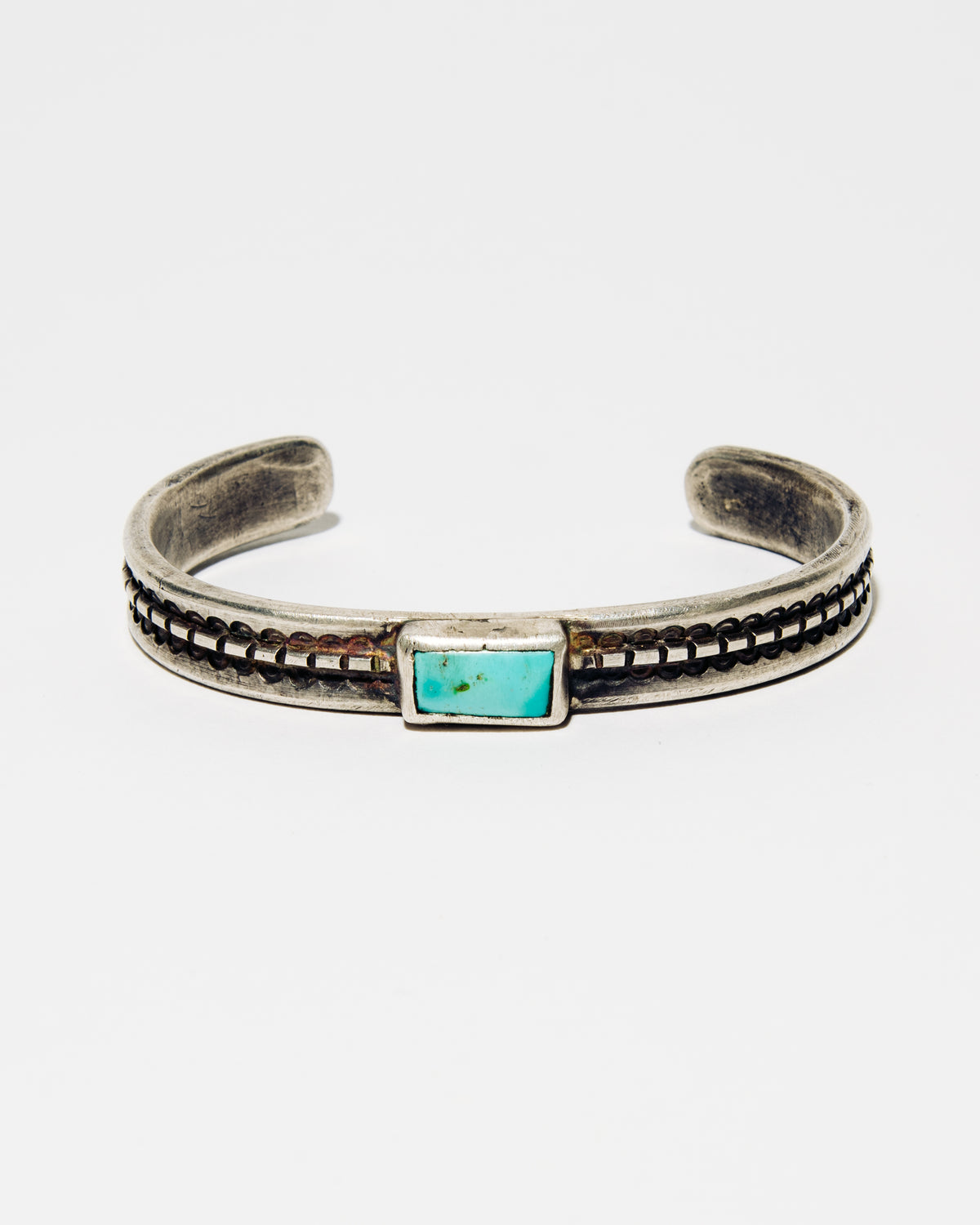 Rio Tufa Cast Sterling Silver Stacker Bracelet with Kingman Turquoise No. 1