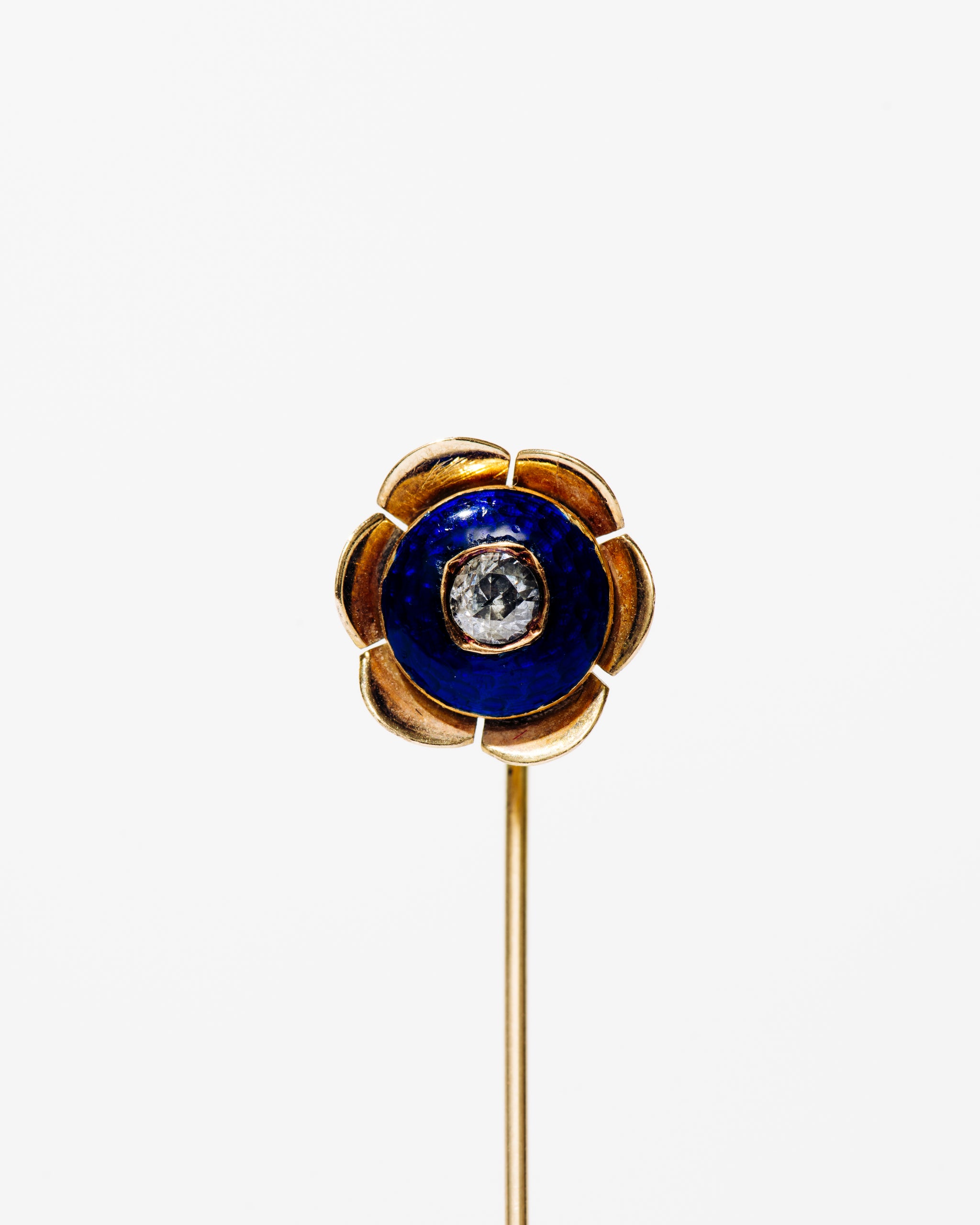 Enamel and Diamond Gold Flower Stick Pin in 14K Gold
