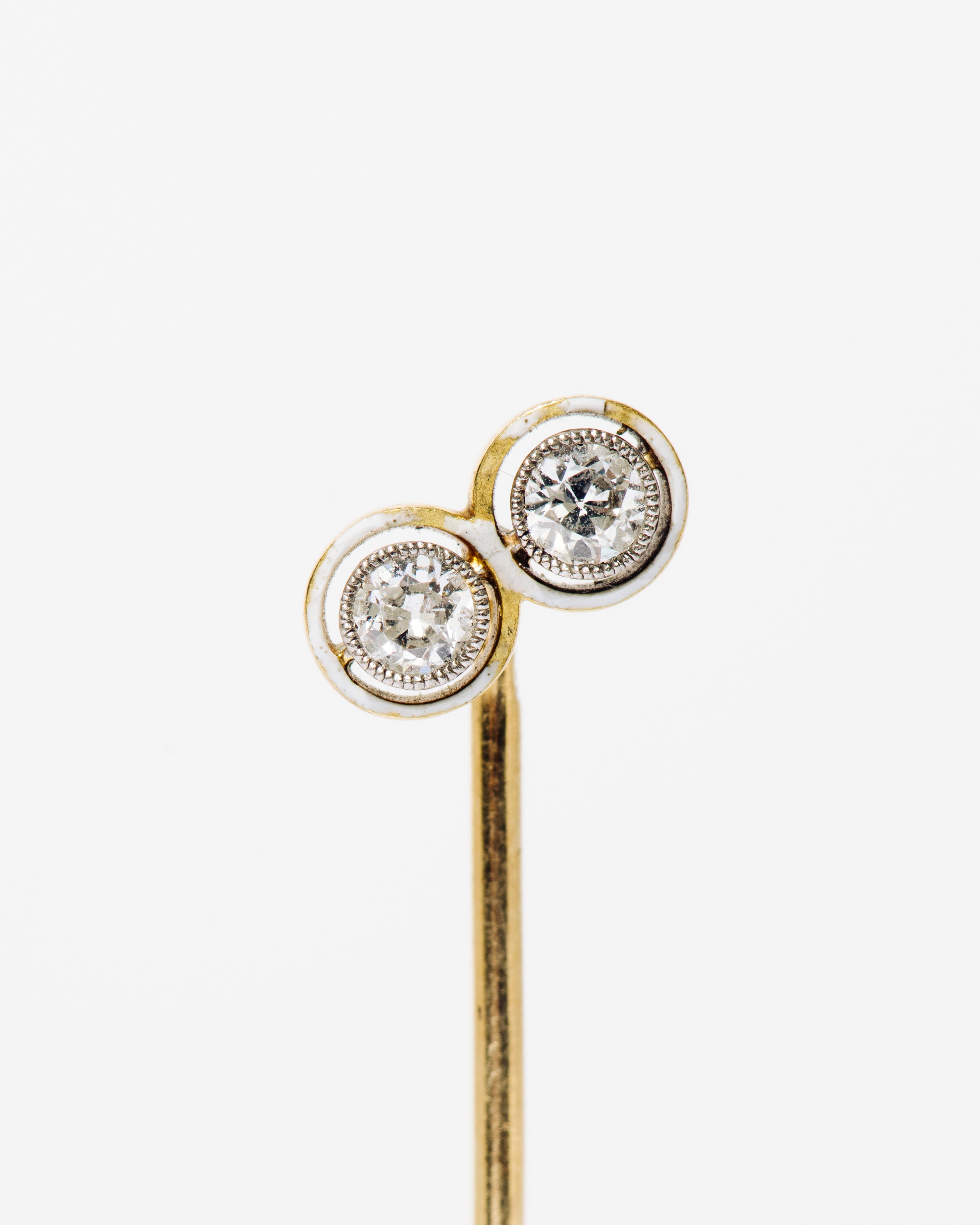 Twin Diamond and Enamel Gold Stick Pin