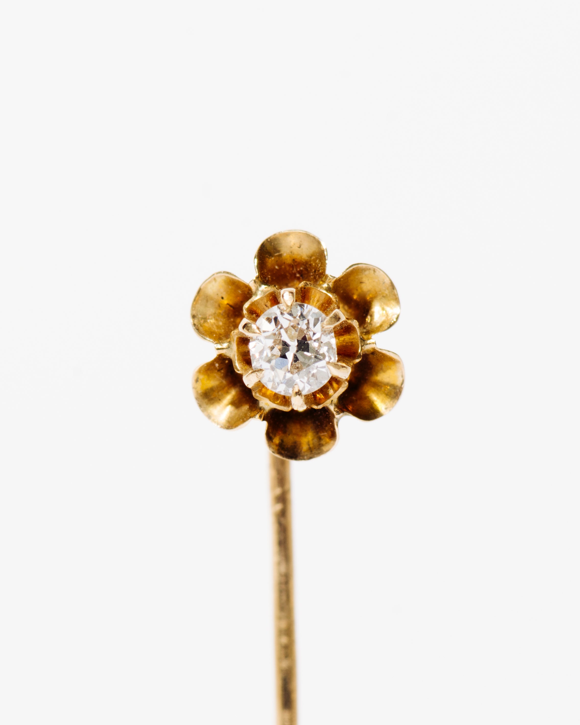 Gold Flower Stick Pin with Diamond Center