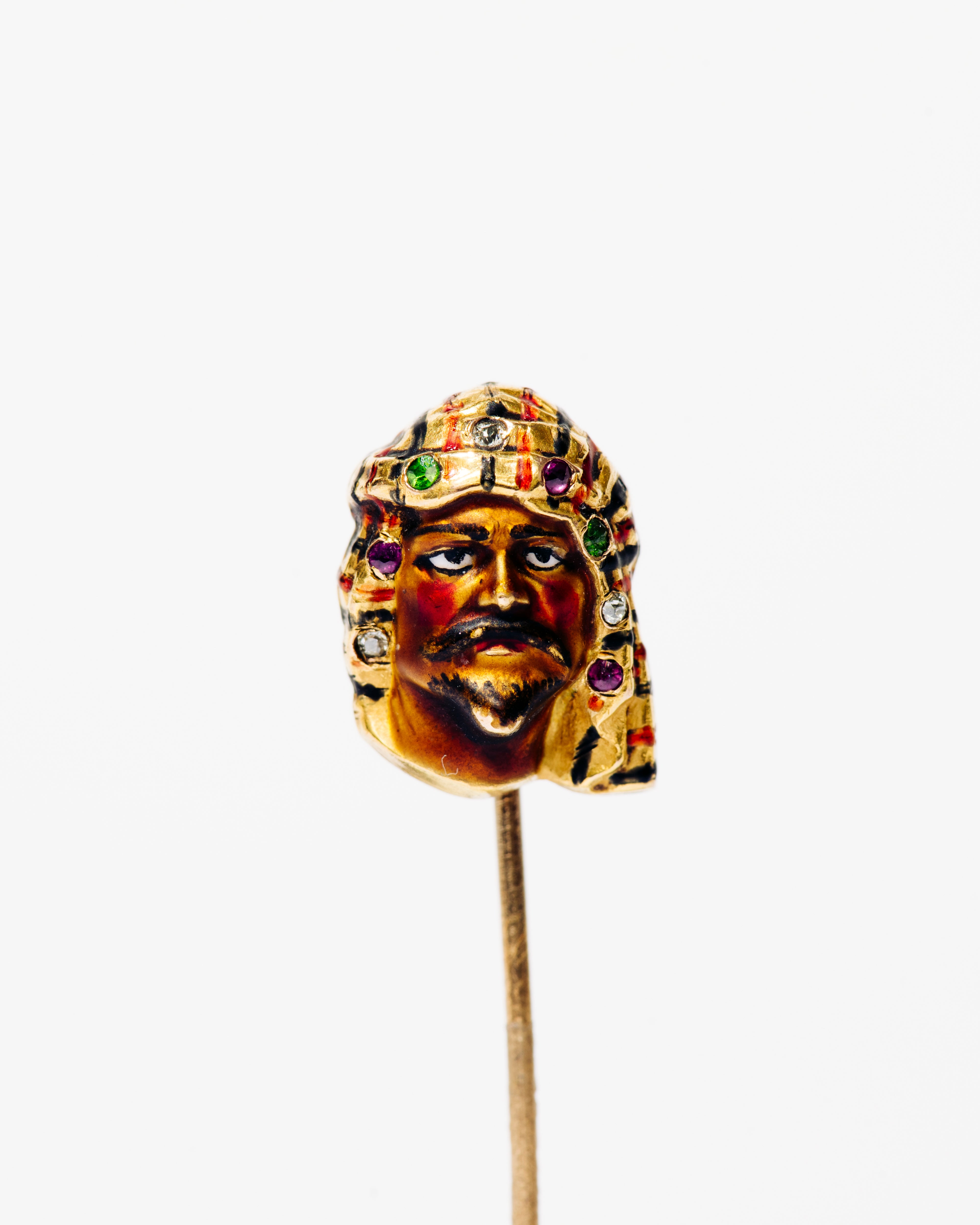 Enamel and Gemstone Warrior Head Stick Pin