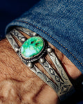 Navajo Sonoran Gold Turquoise Stamp-Work Cuff Bracelet
